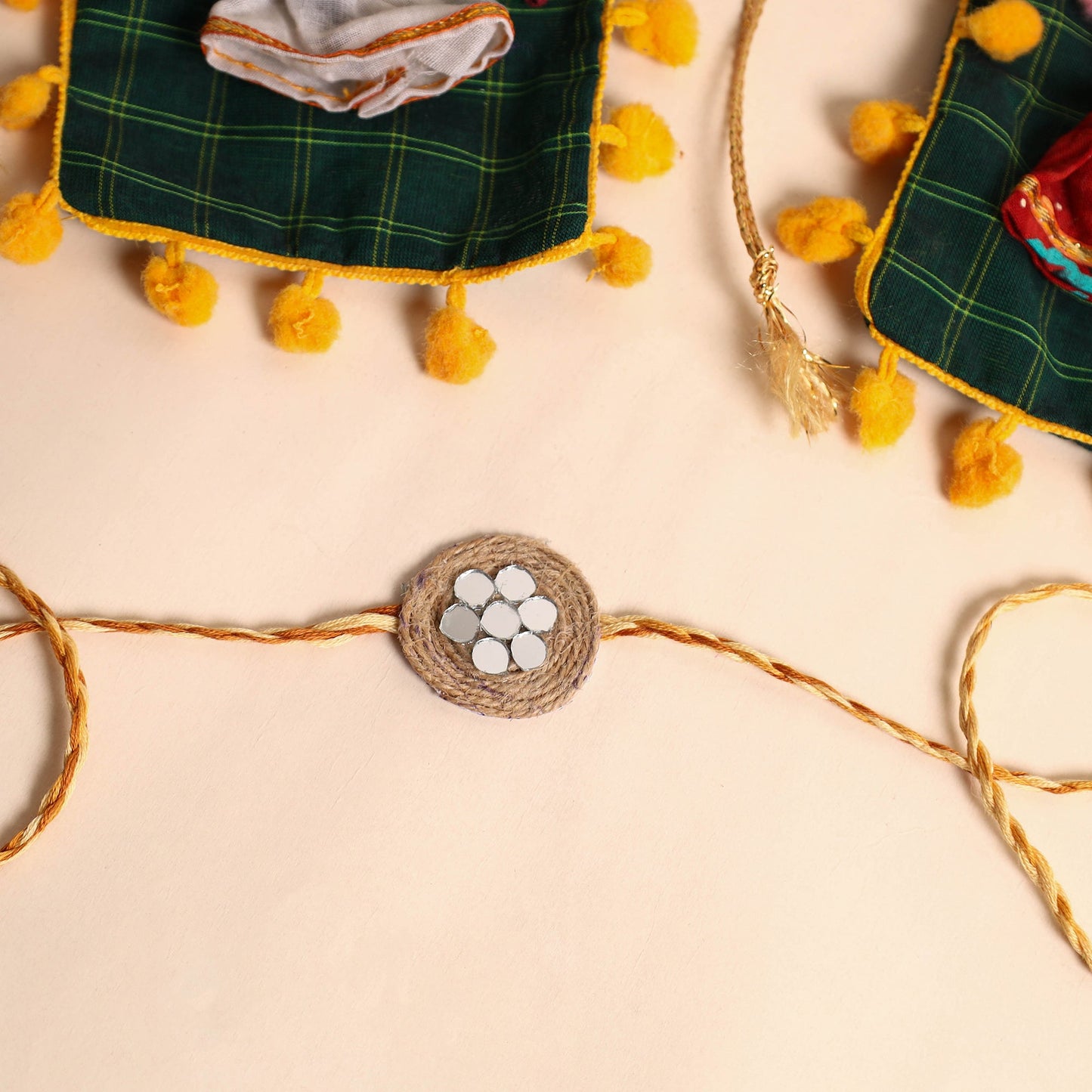 Buy Handmade Mirror & Stone Work Jute Rakhi (Set of 2)