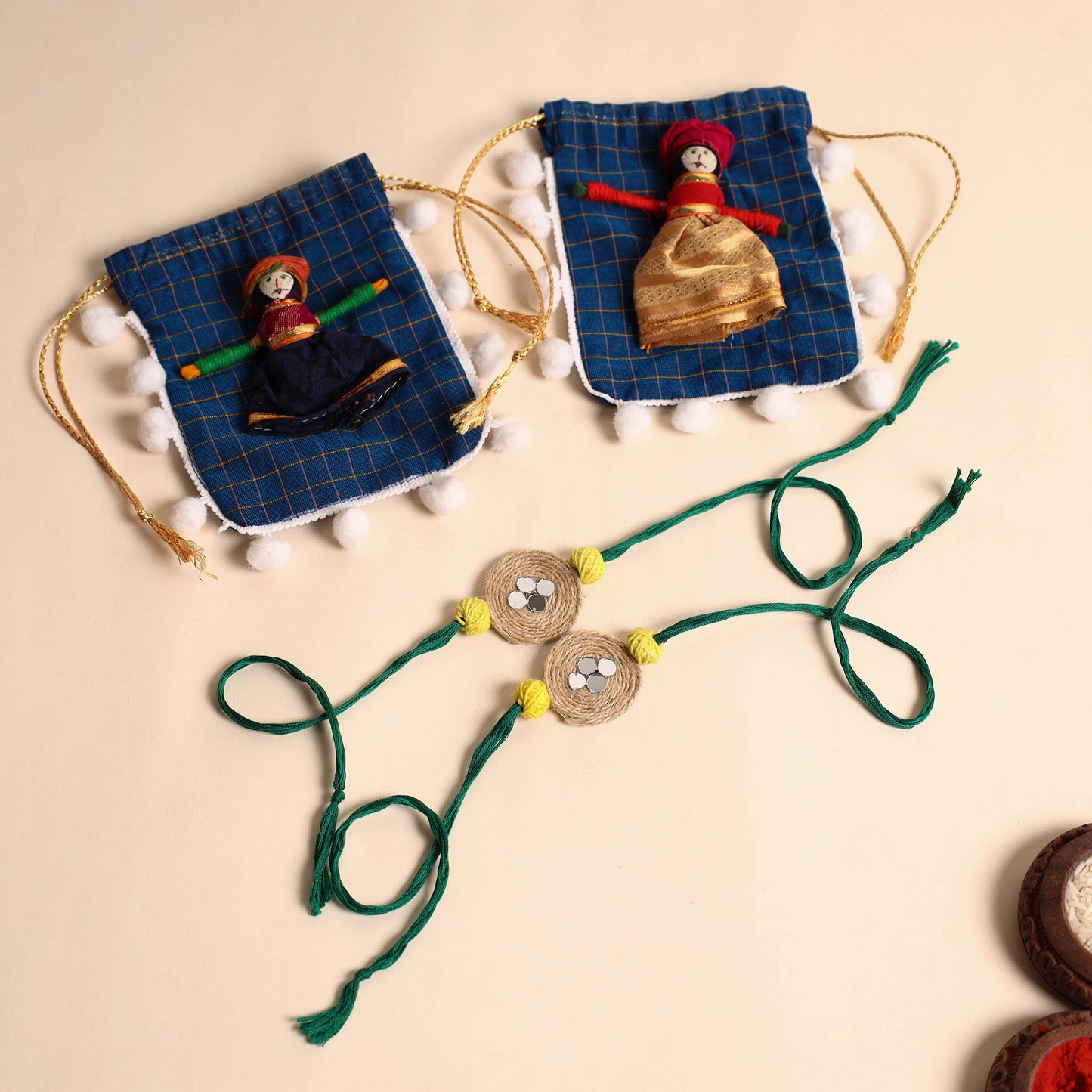 Handmade Bead Work Jute Rakhi (Set of 2)
