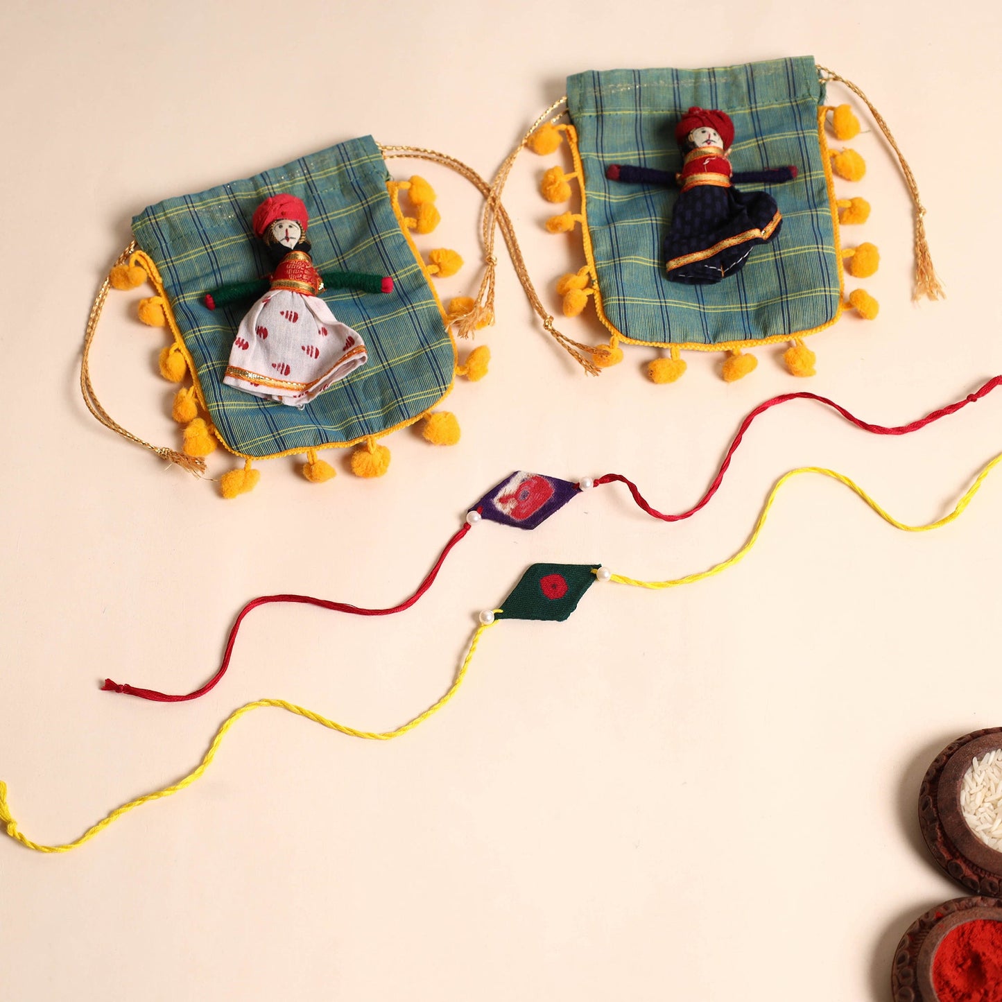 Handmade Pearl Fabric Rakhi (Set of 2)