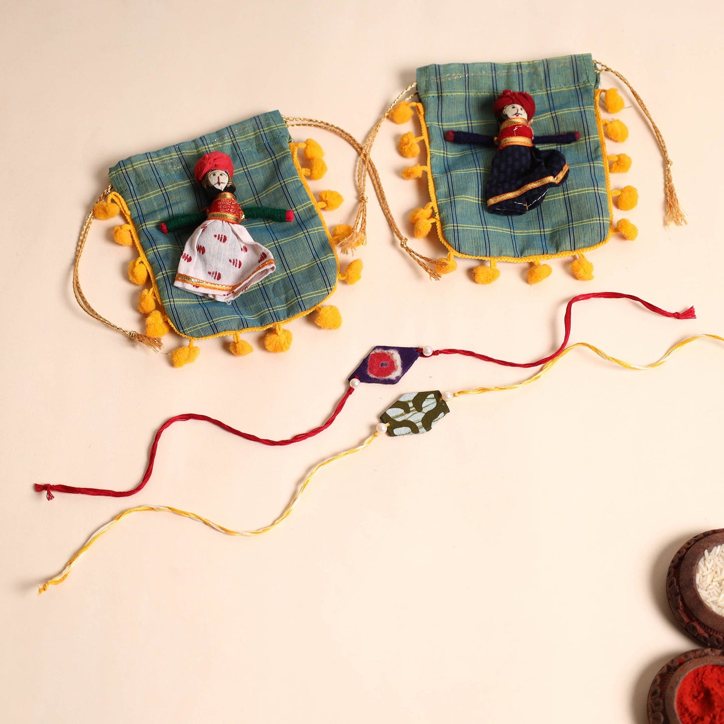 Handmade Pearl Fabric Rakhi (Set of 2)