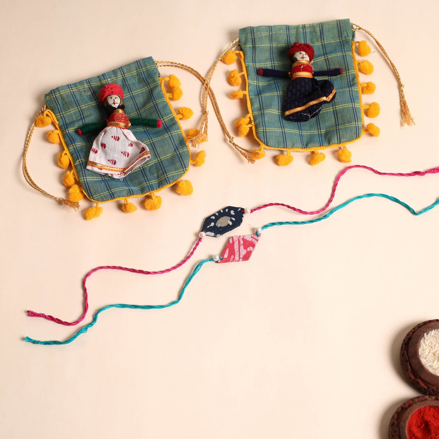 Handmade Pearl Fabric Rakhi (Set of 2)