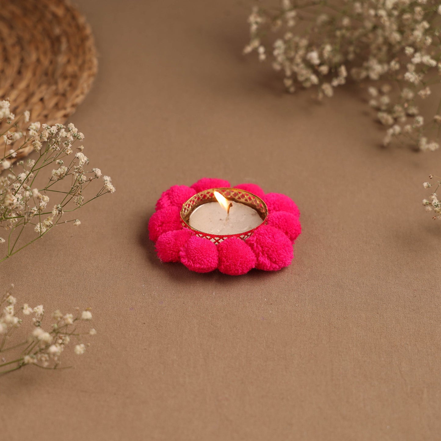 Handmade pom tealight candle holder 22 - handcrafted