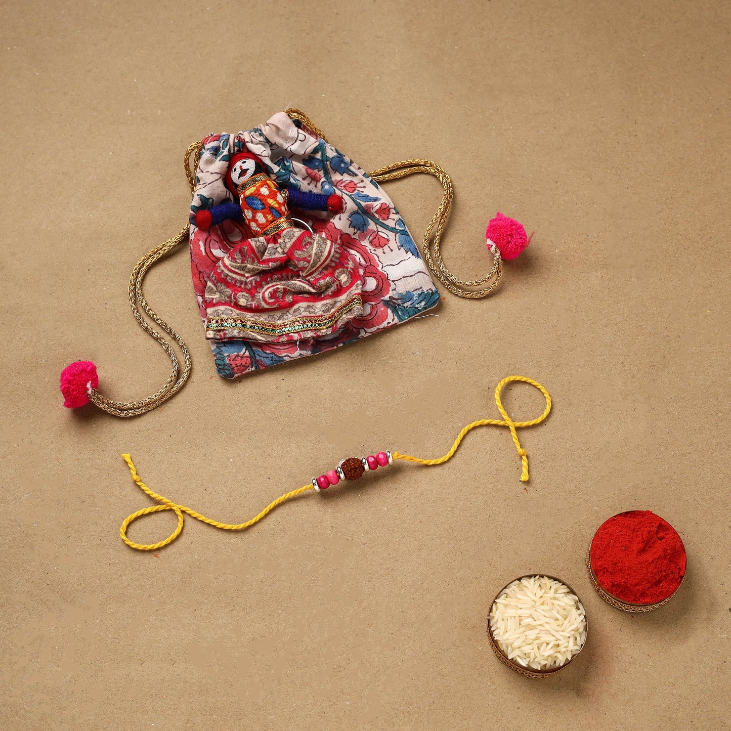 Handmade rudraksh work rakhi 44 - handcrafted