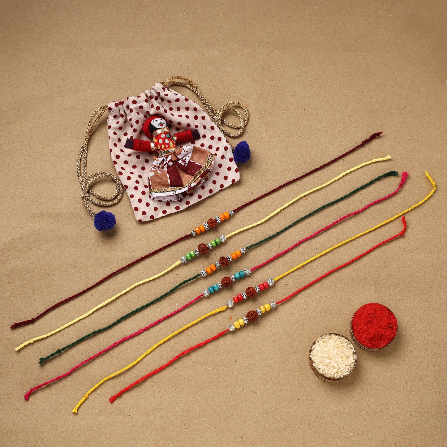 Handmade rudraksh work rakhi (set of 6) 87 - handcrafted