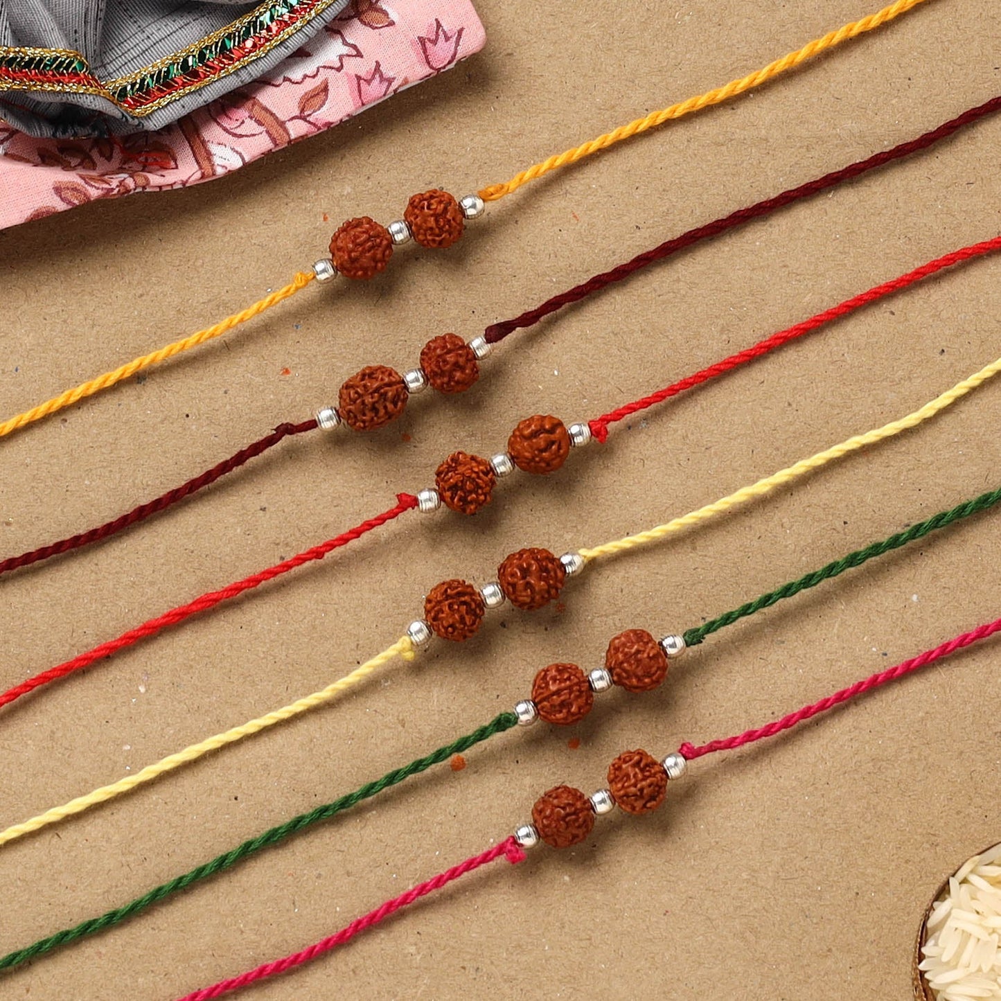 Handmade rudraksh work rakhi (set of 6) 96 - handcrafted