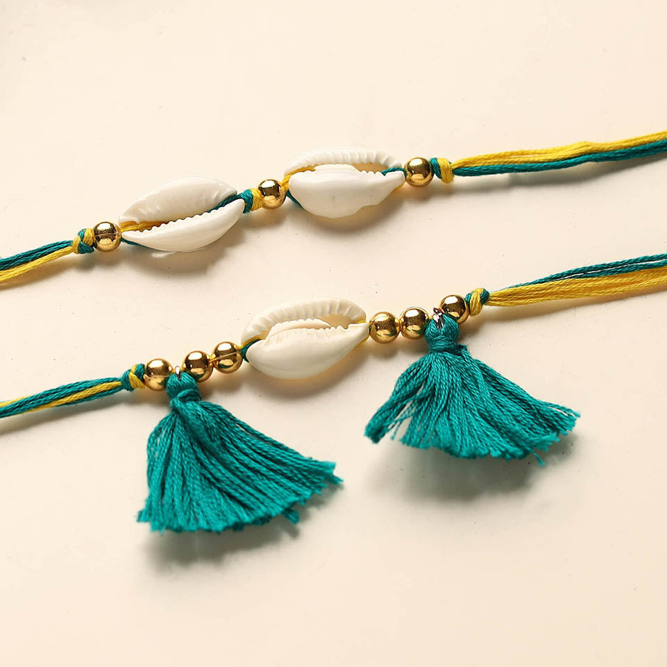 Handmade Shell & Bead Work Rakhi & Lumba Set