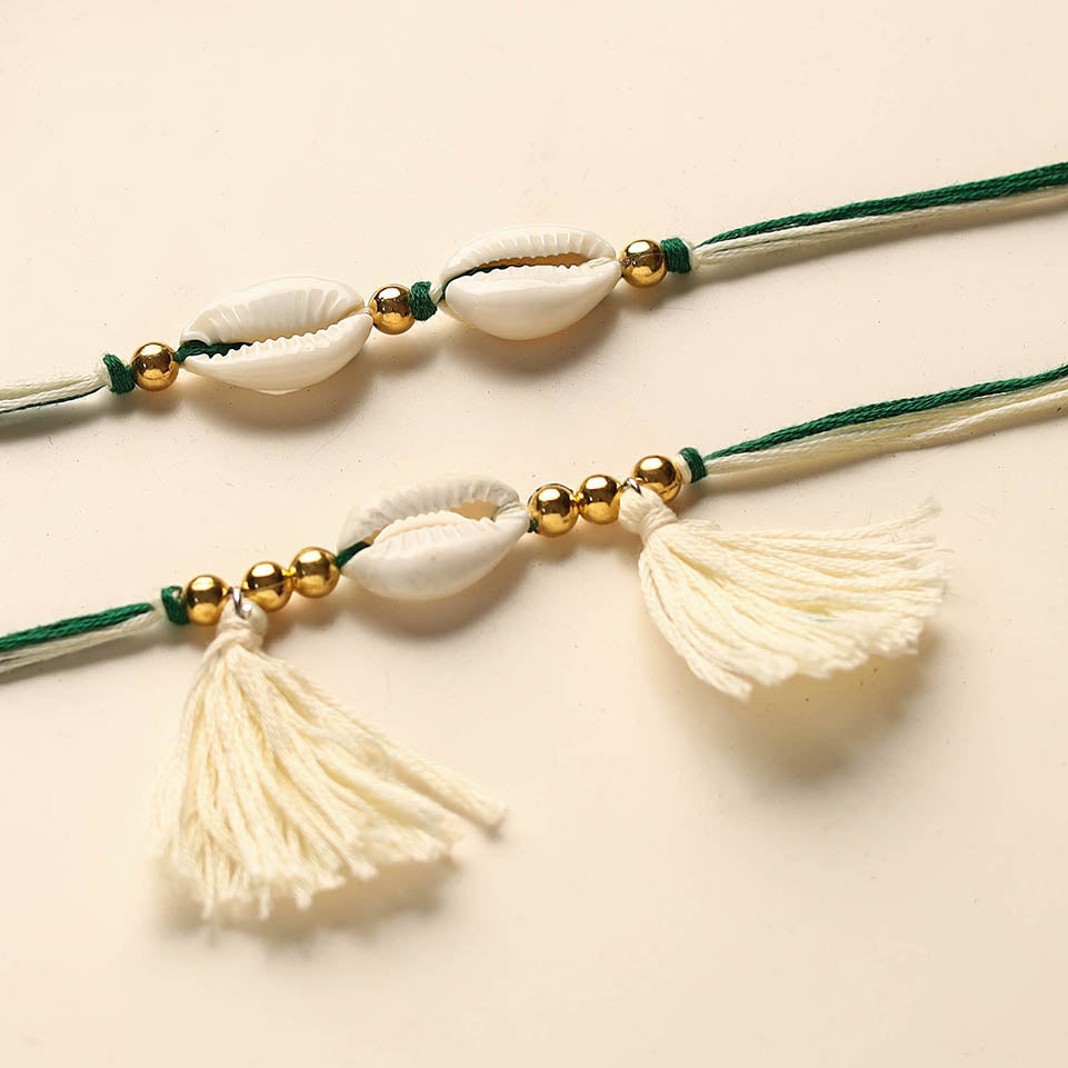 Handmade Shell & Bead Work Rakhi & Lumba Set