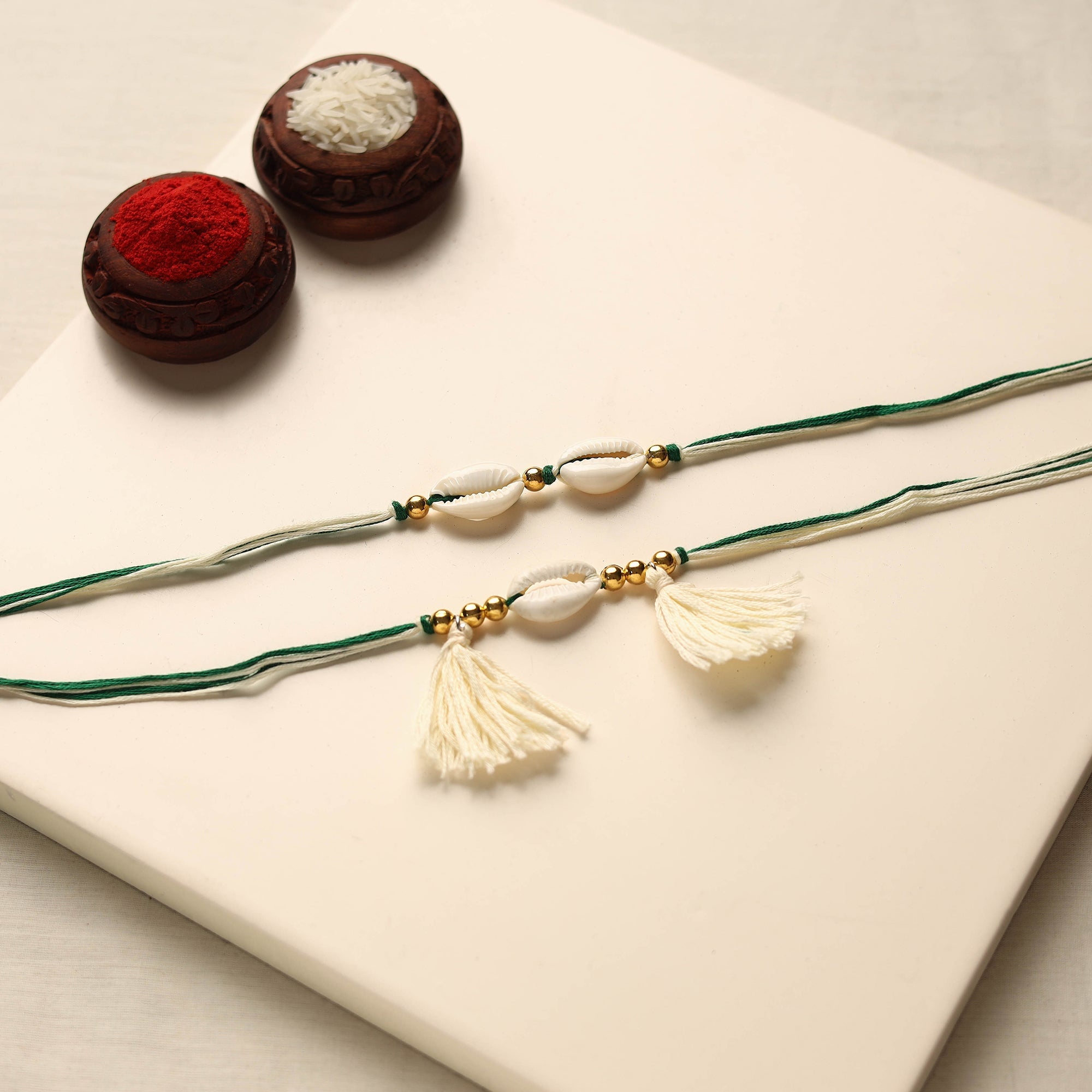 Handmade Shell & Bead Work Rakhi & Lumba Set 232