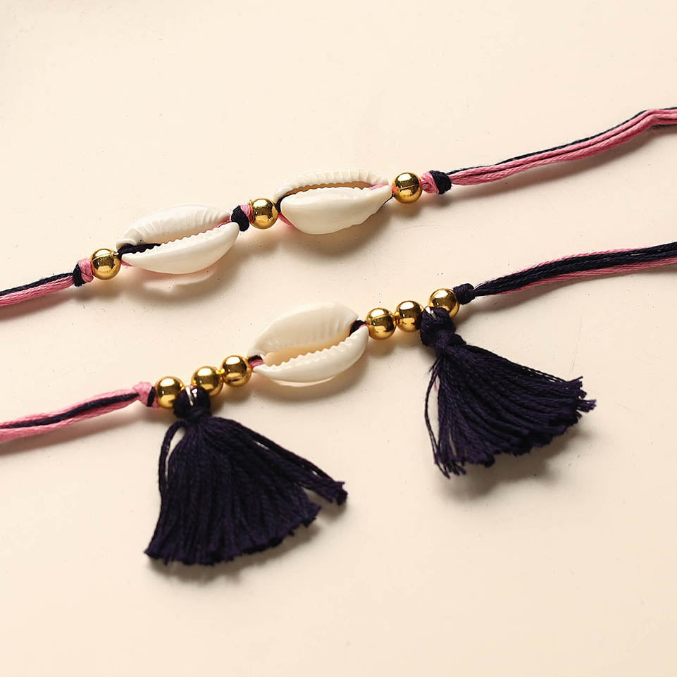 Handmade Shell & Bead Work Rakhi & Lumba Set