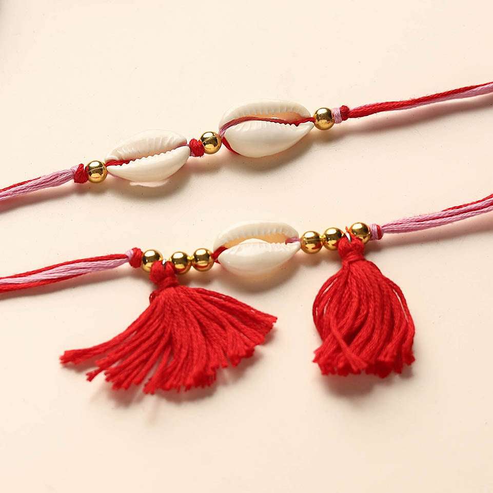 Handmade Shell & Bead Work Rakhi & Lumba Set