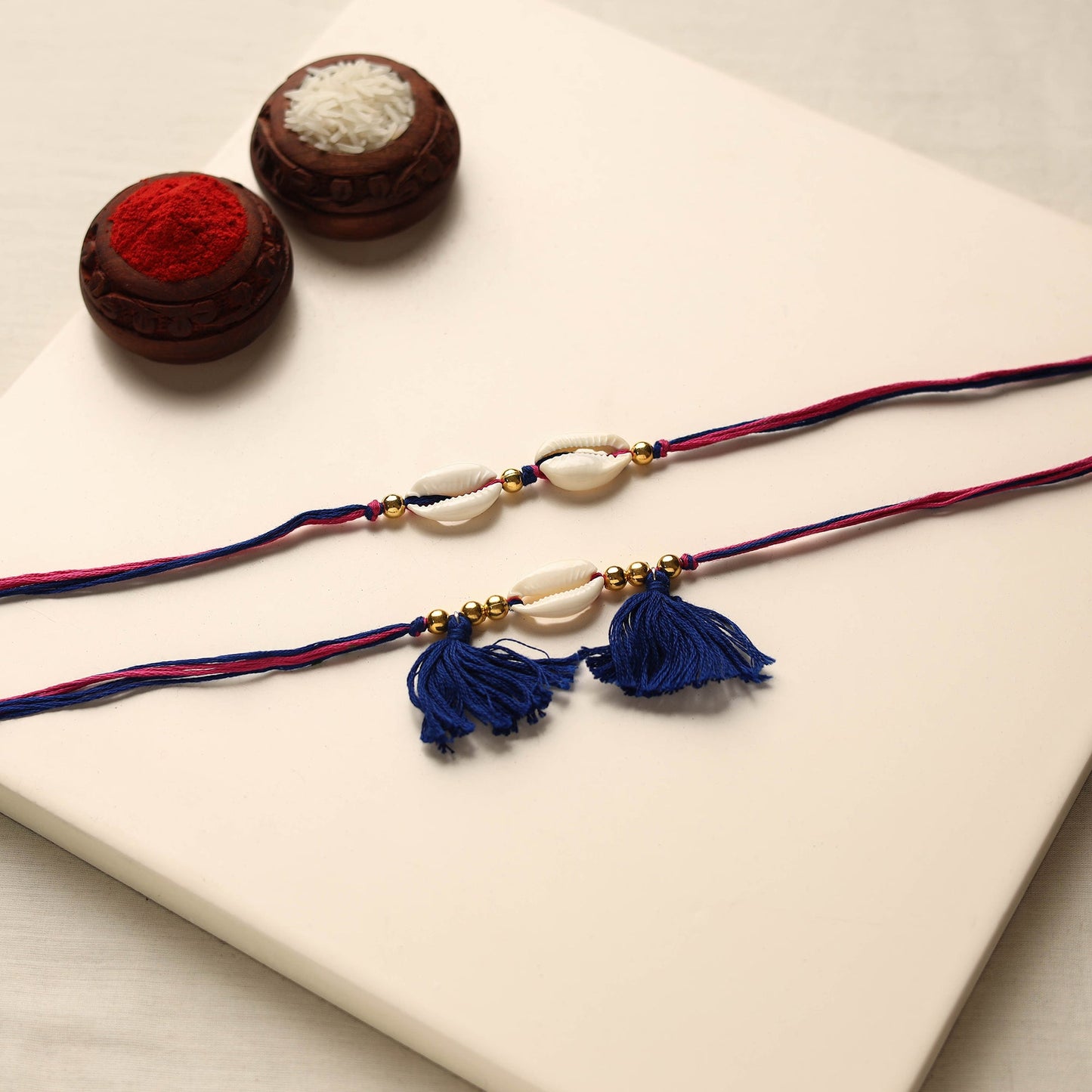 Handmade Shell & Bead Work Rakhi & Lumba Set
