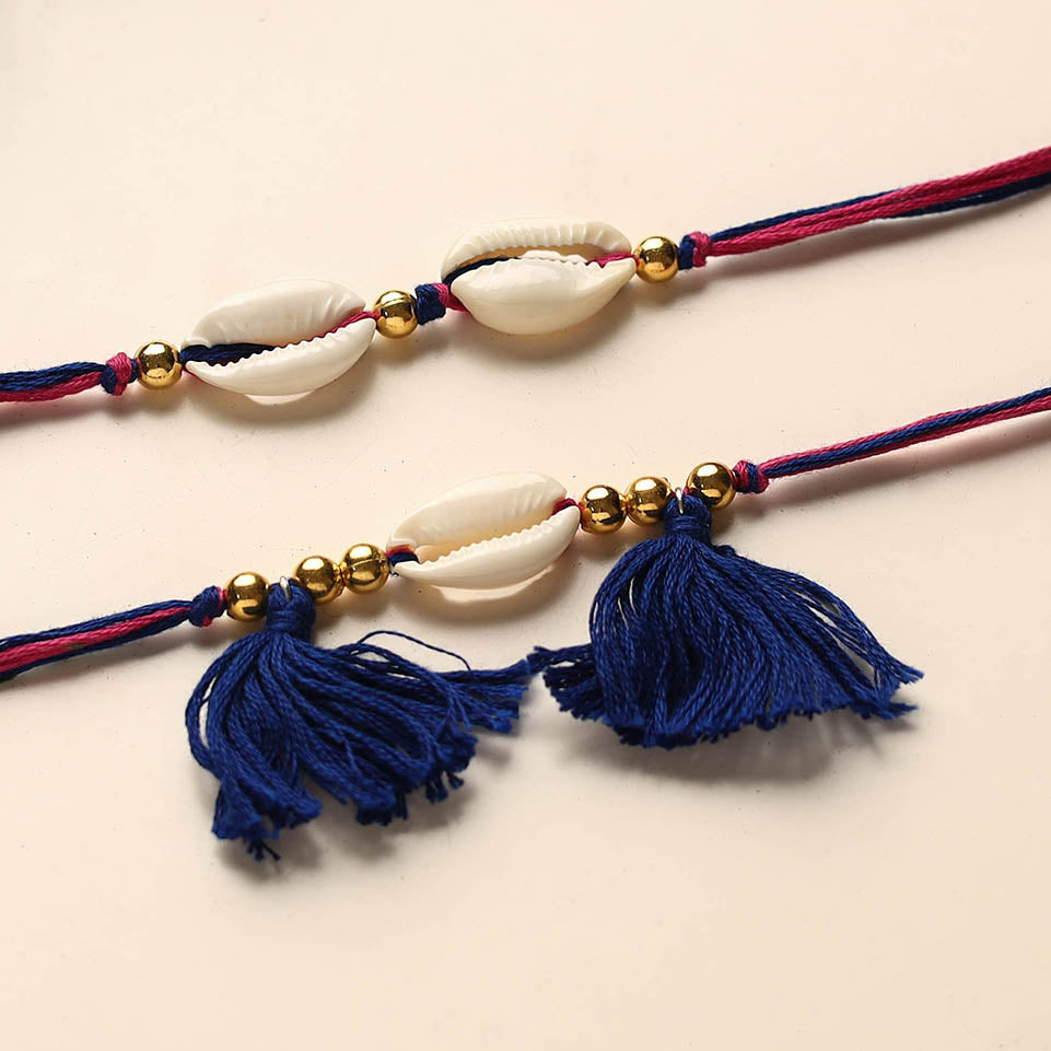 Handmade Shell & Bead Work Rakhi & Lumba Set