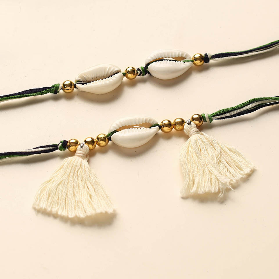 Handmade Shell & Bead Work Rakhi & Lumba Set