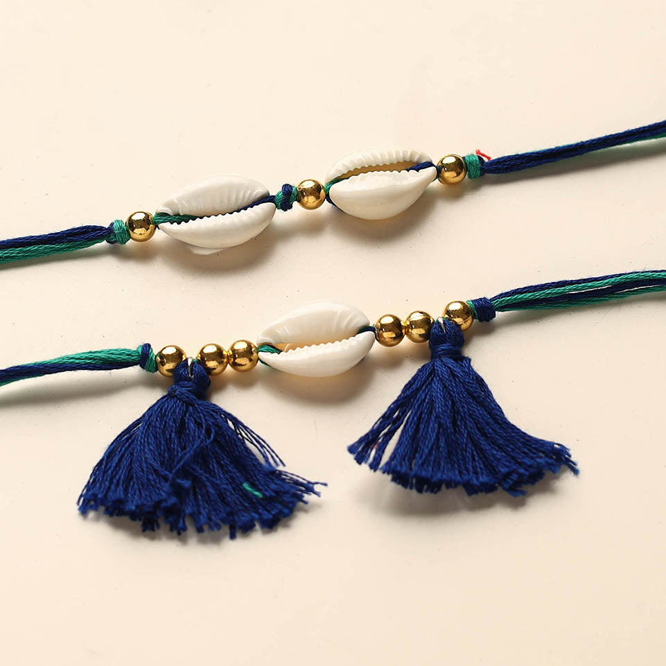 Handmade Shell & Bead Work Rakhi & Lumba Set