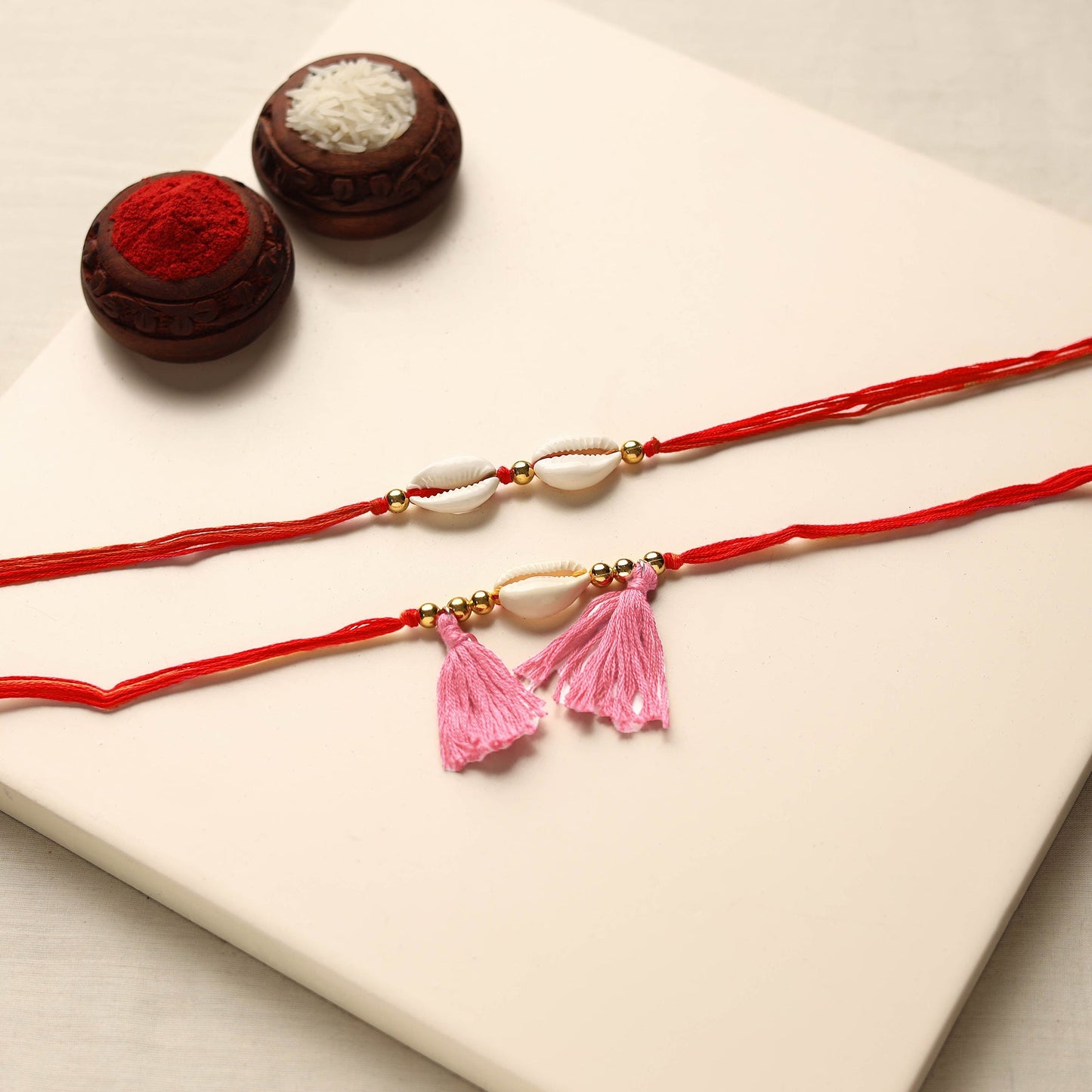 Handmade Shell & Bead Work Rakhi & Lumba Set