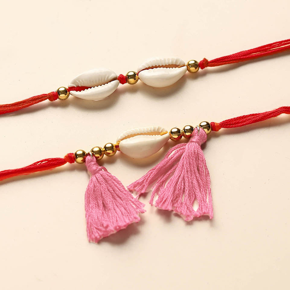 Handmade Shell & Bead Work Rakhi & Lumba Set