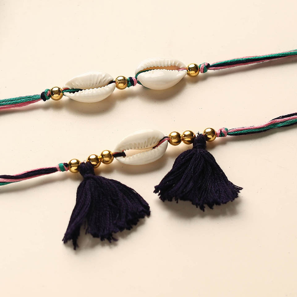 Handmade Shell & Bead Work Rakhi & Lumba Set