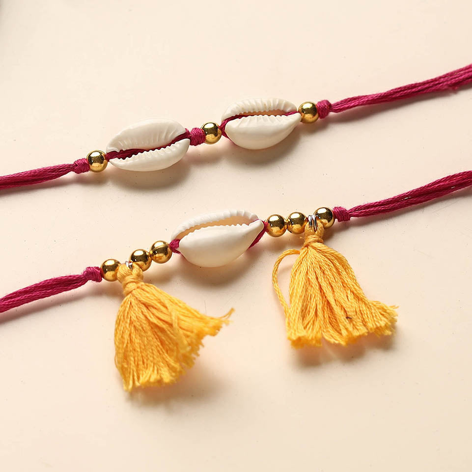 Handmade Shell & Bead Work Rakhi & Lumba Set