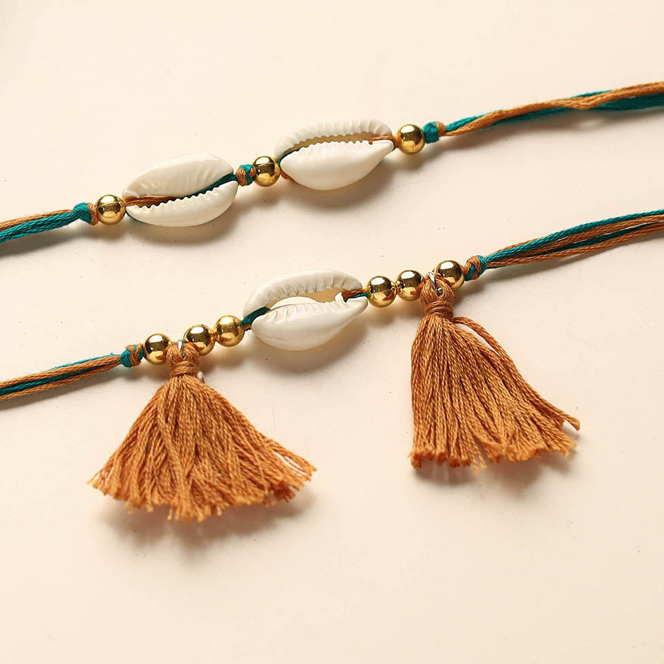 Handmade Shell & Bead Work Rakhi & Lumba Set
