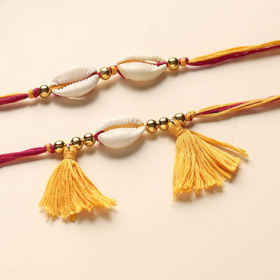 Handmade Shell & Bead Work Rakhi & Lumba Set