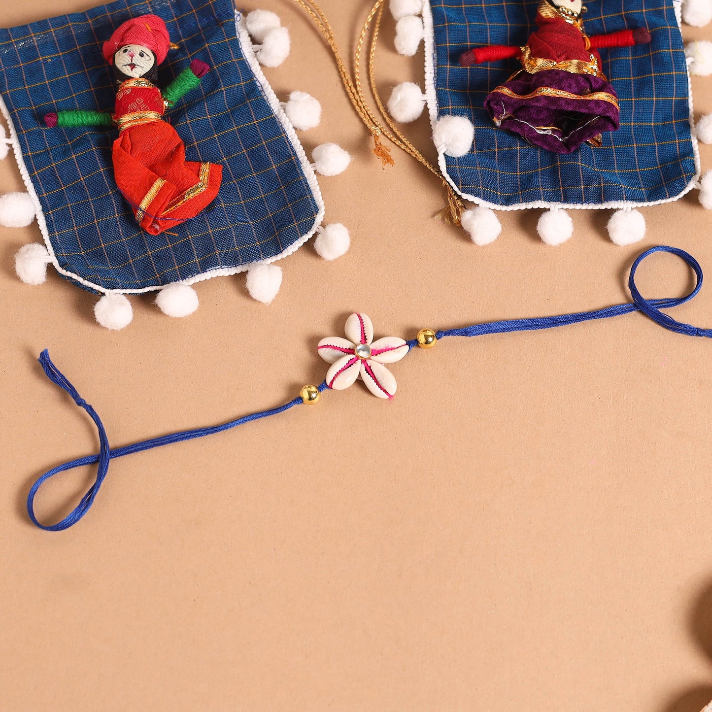 Handmade Shell & Bead Work Rakhi & Lumba Set