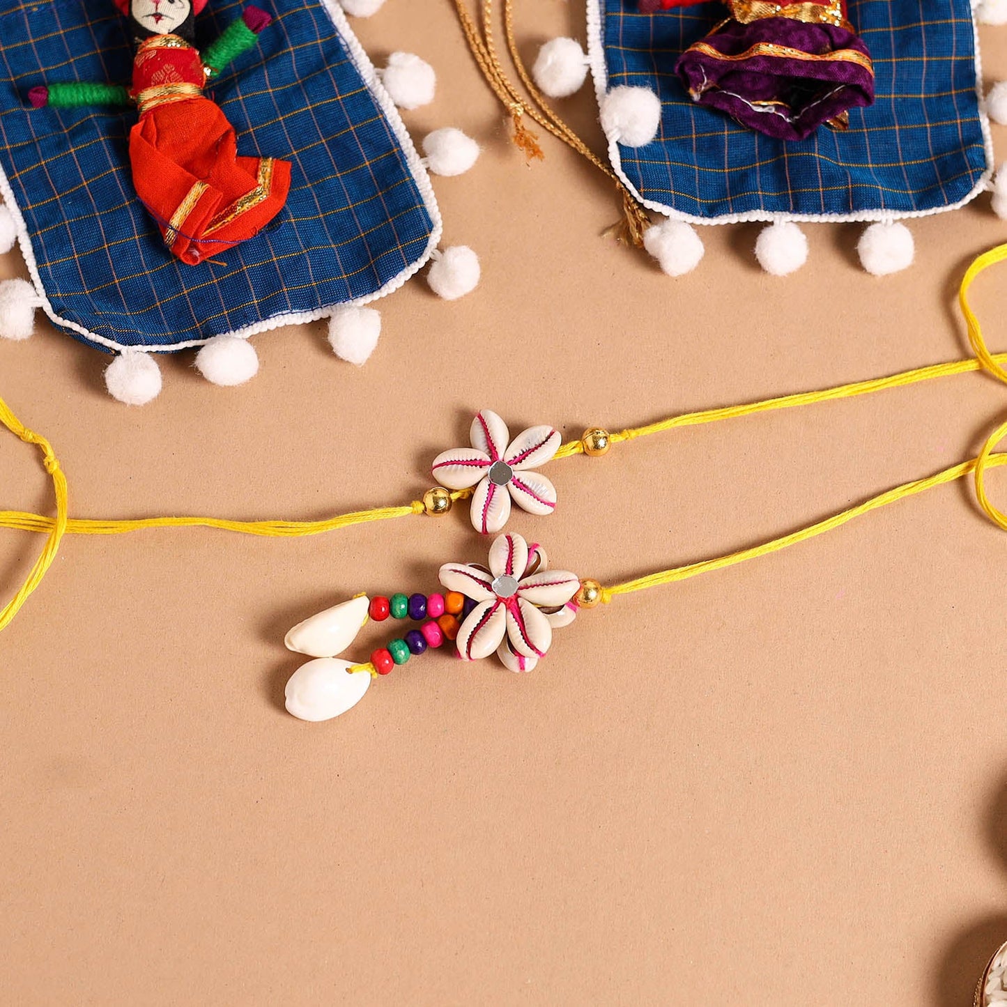 Handmade Shell & Bead Work Rakhi & Lumba Set