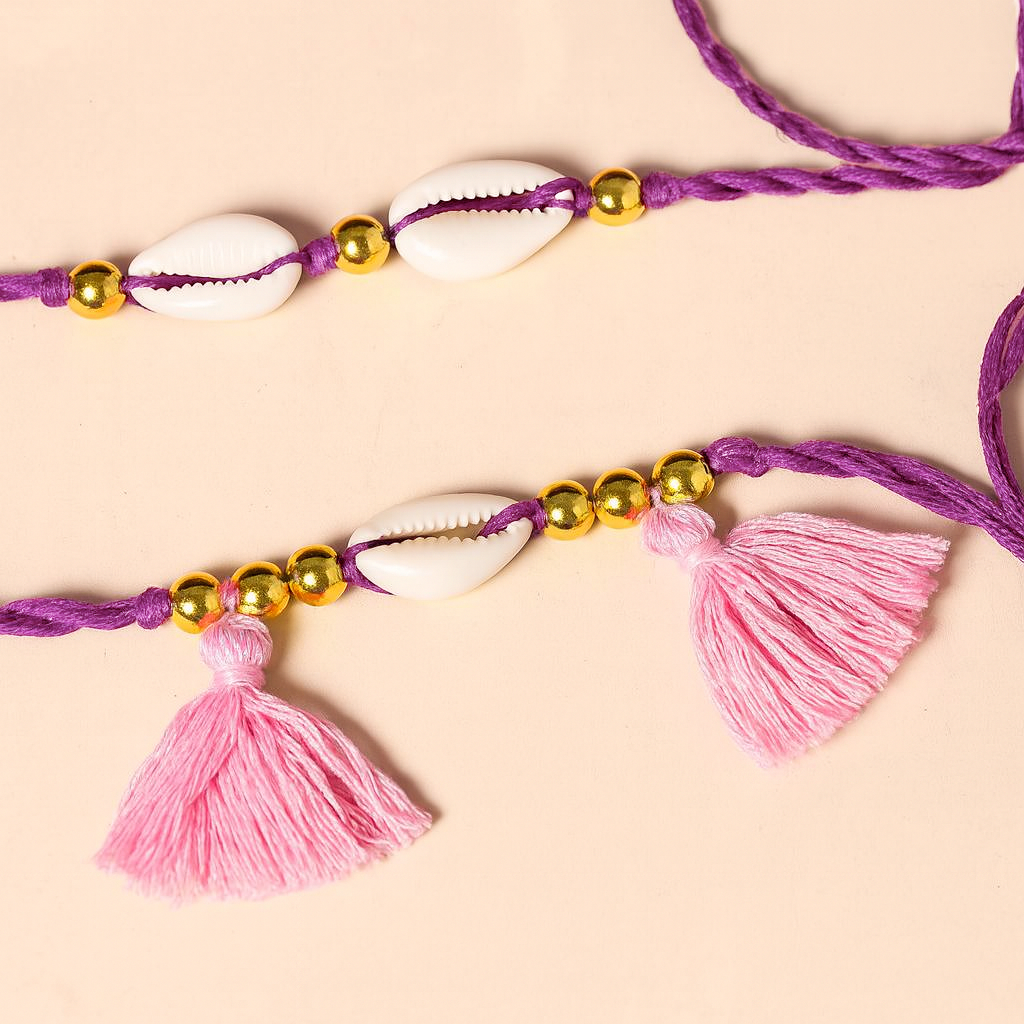 Handmade Shell & Bead Work Rakhi & Lumba Set