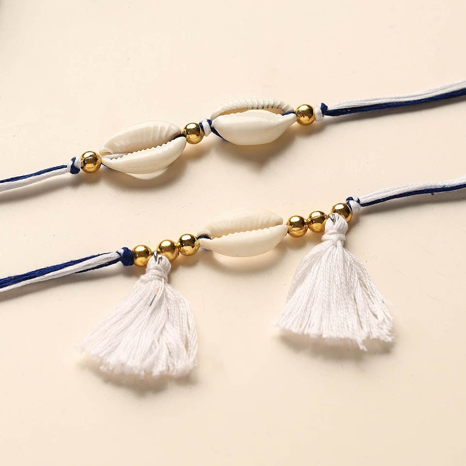 Handmade Shell & Bead Work Rakhi & Lumba Set