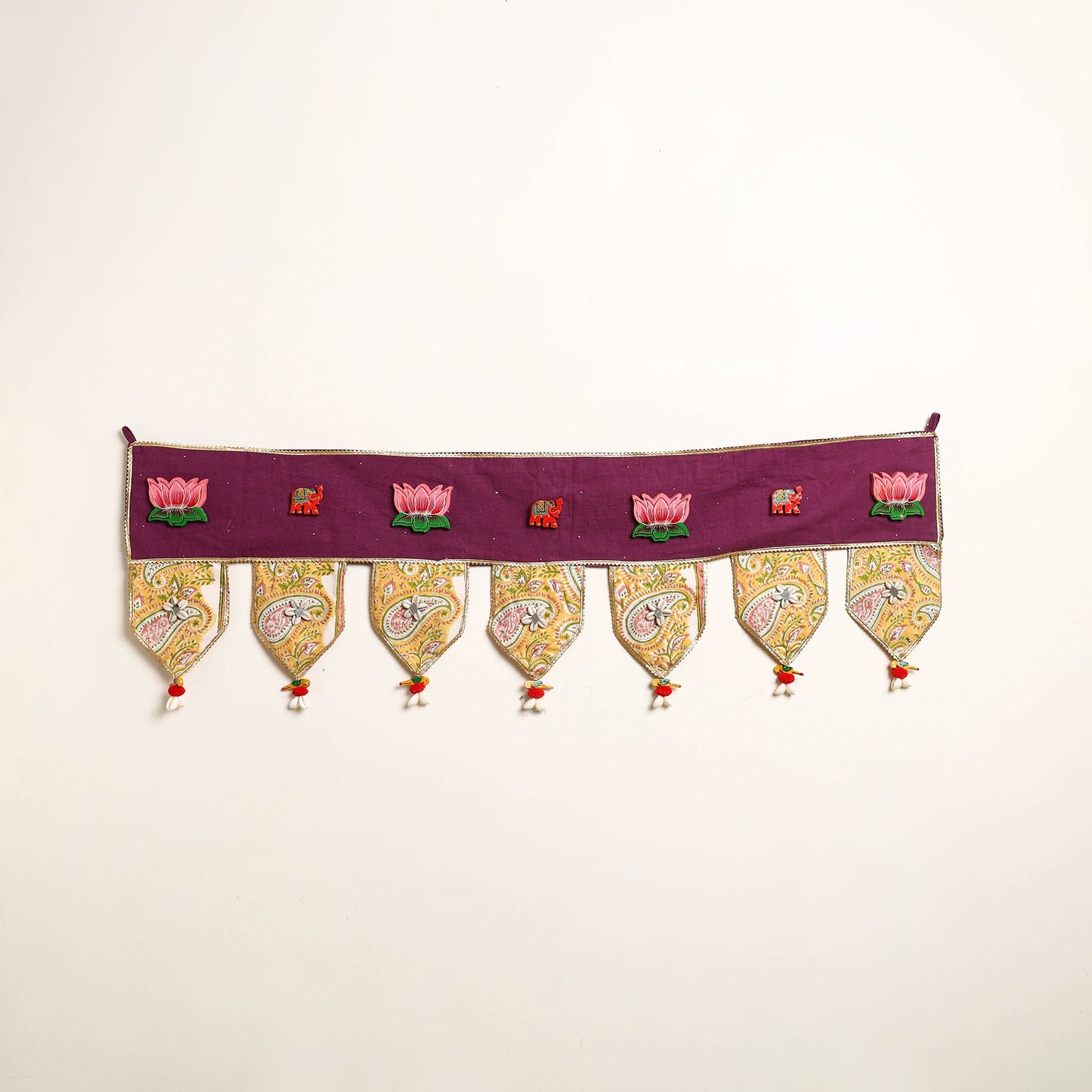 Handmade Shell Work Fabric Toran for Home Decor