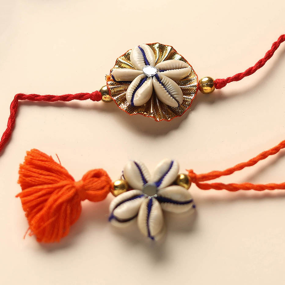 Handmade Shell Work Rakhi & Lumba Set
