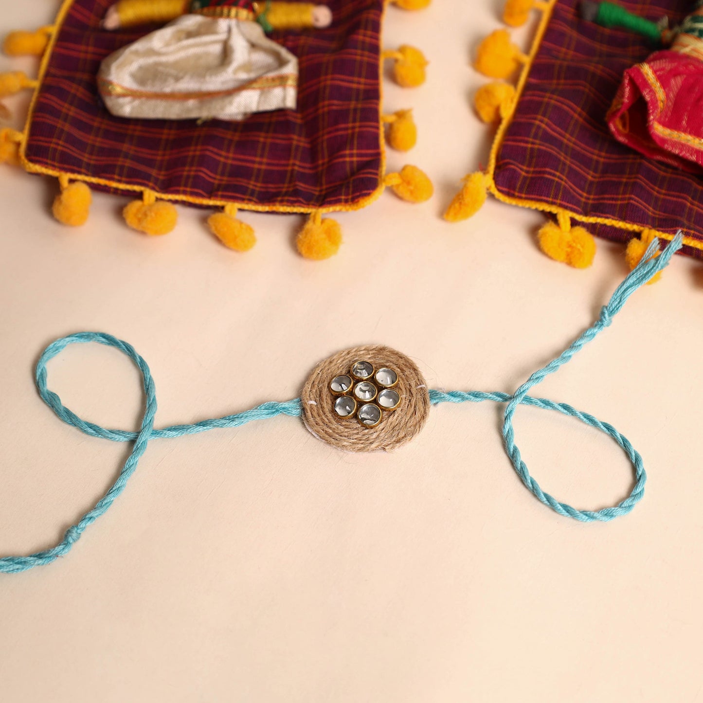 Handmade Stone Work Jute Rakhi (Set Of 2)