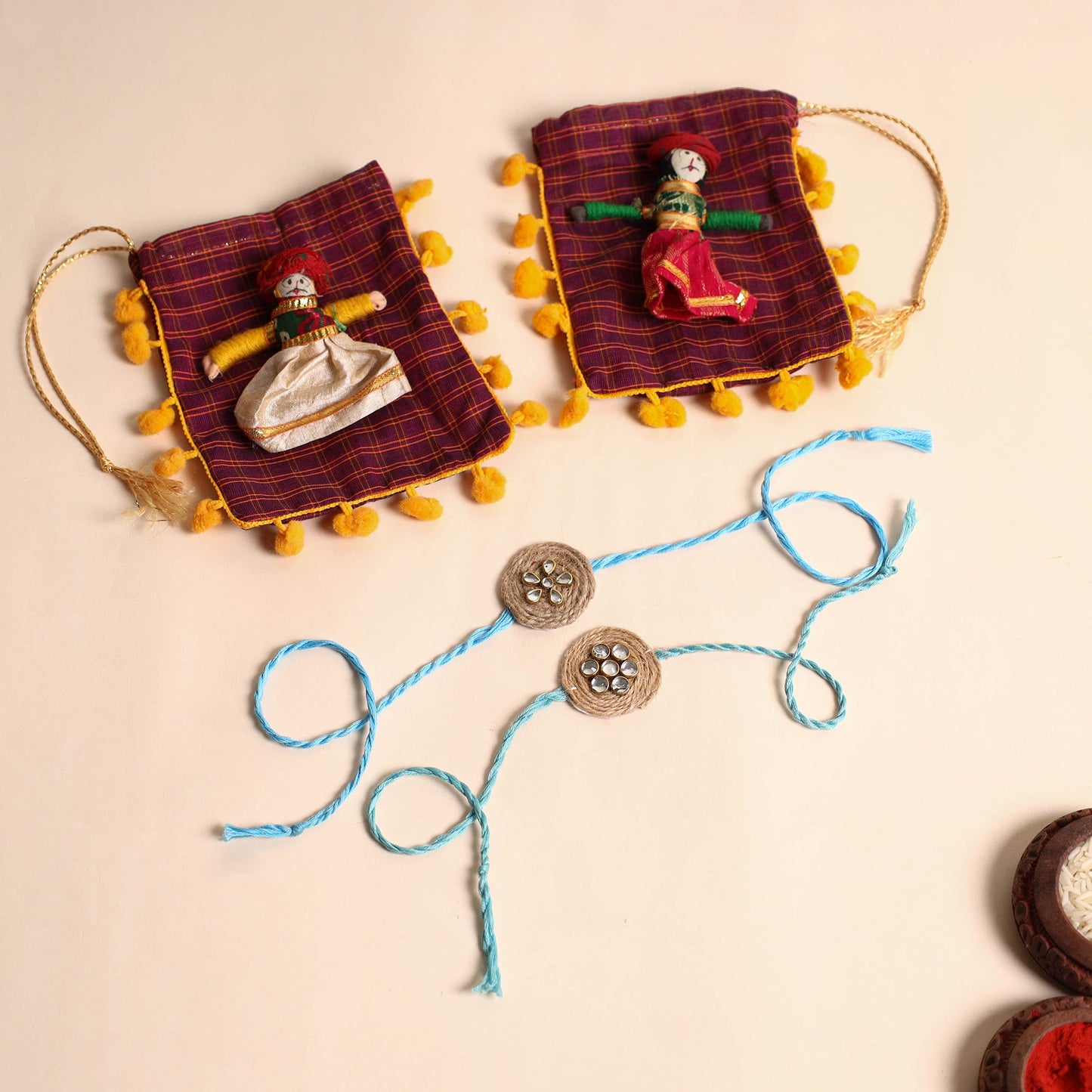 Handmade Stone Work Jute Rakhi (Set Of 2)