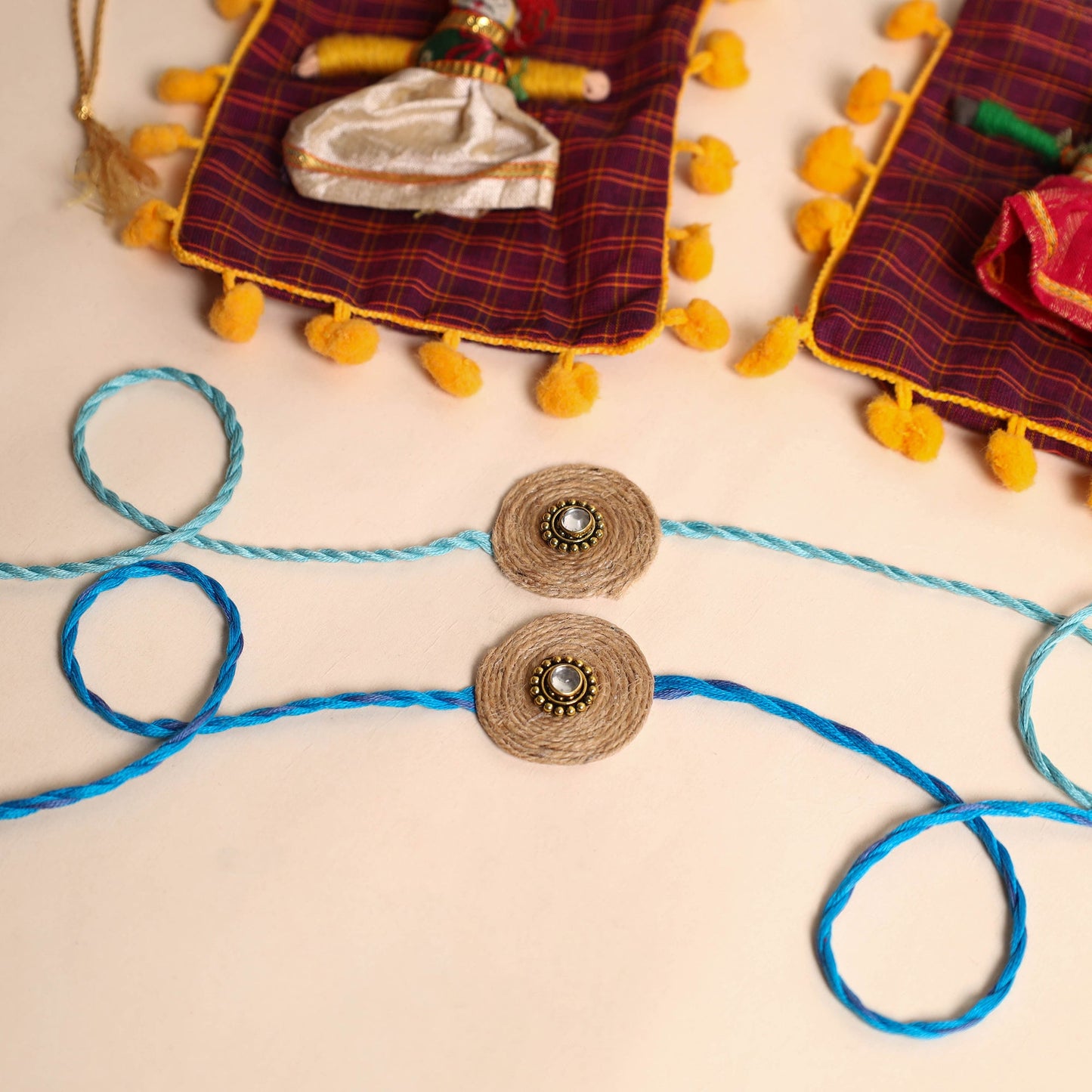 Handmade Stone Work Jute Rakhi (Set Of 2)