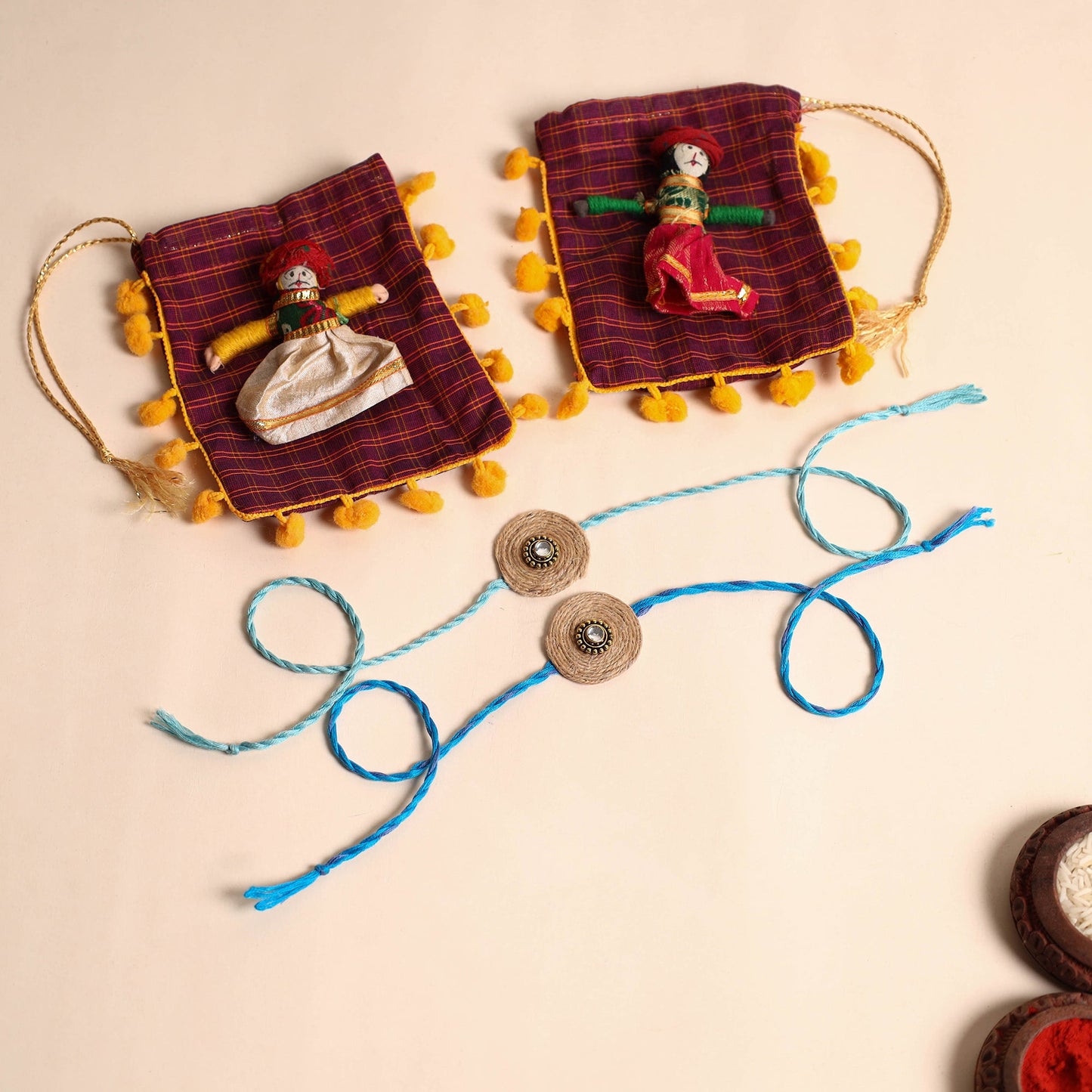 Handmade Stone Work Jute Rakhi (Set Of 2)