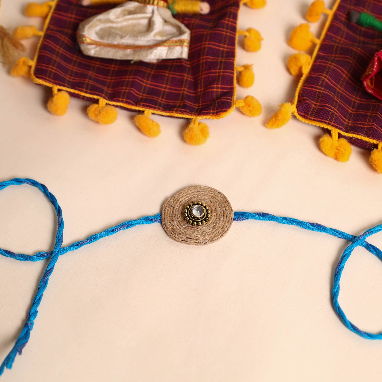 Handmade Stone Work Jute Rakhi (Set Of 2)