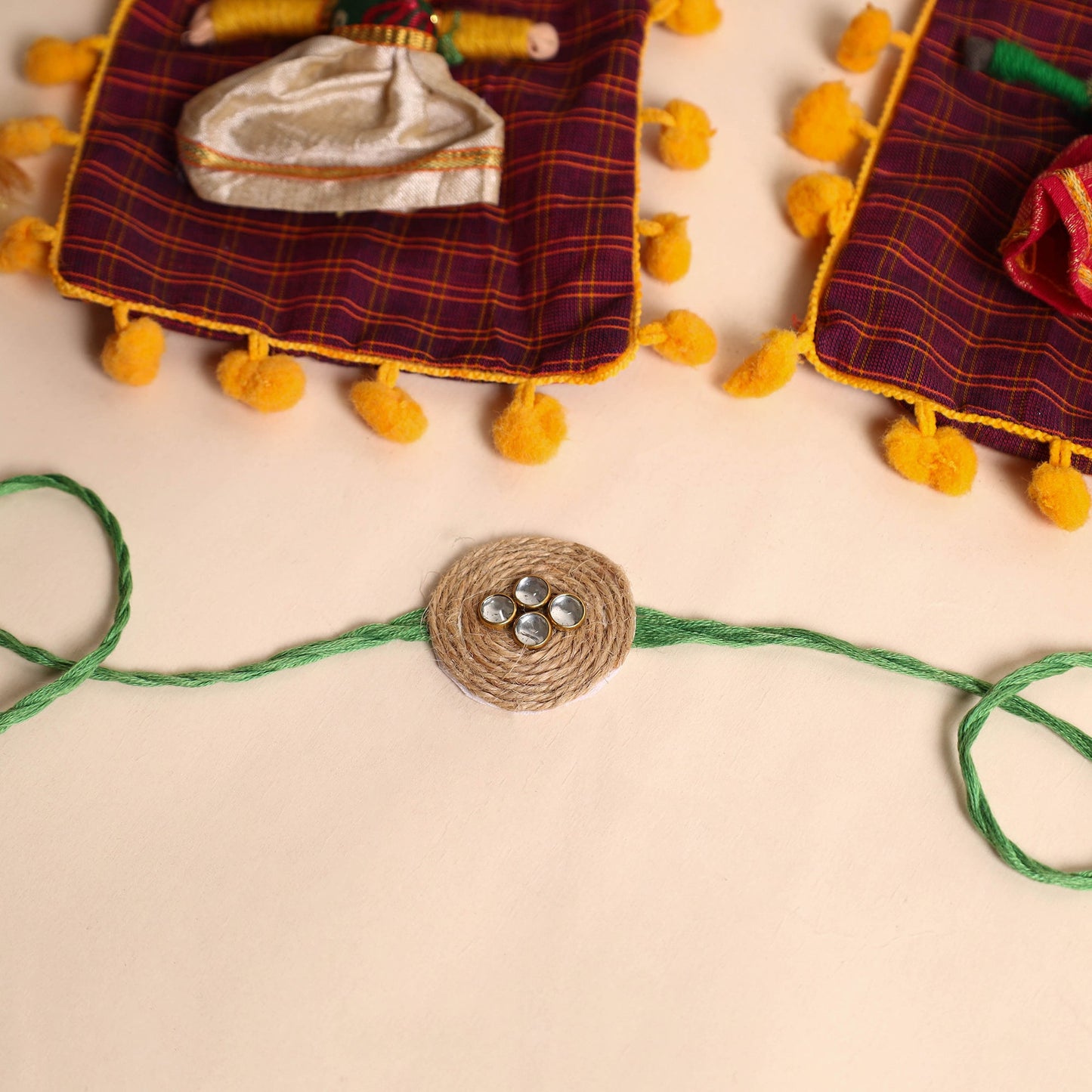 Handmade Stone Work Jute Rakhi (Set Of 2)