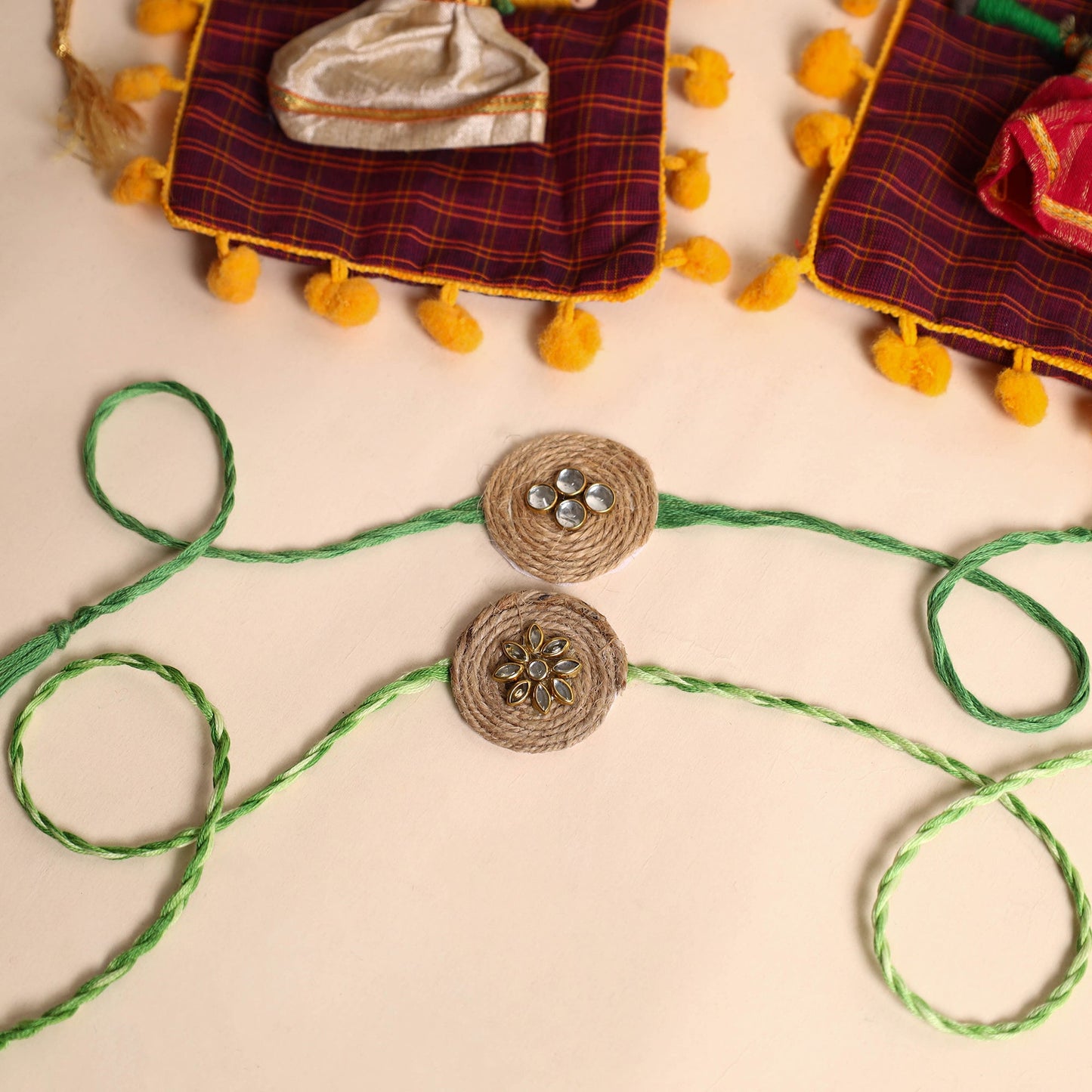 Handmade Stone Work Jute Rakhi (Set Of 2)