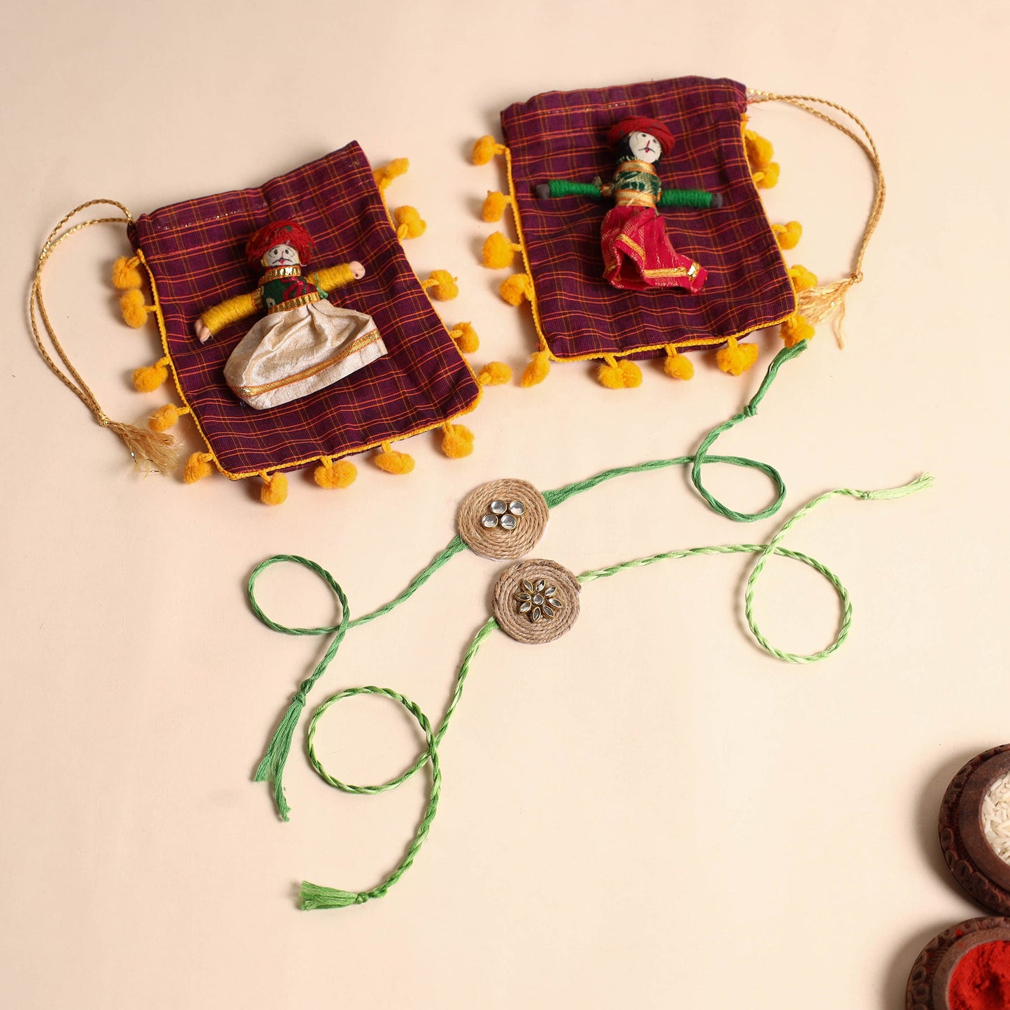 Handmade Stone Work Jute Rakhi (Set Of 2)