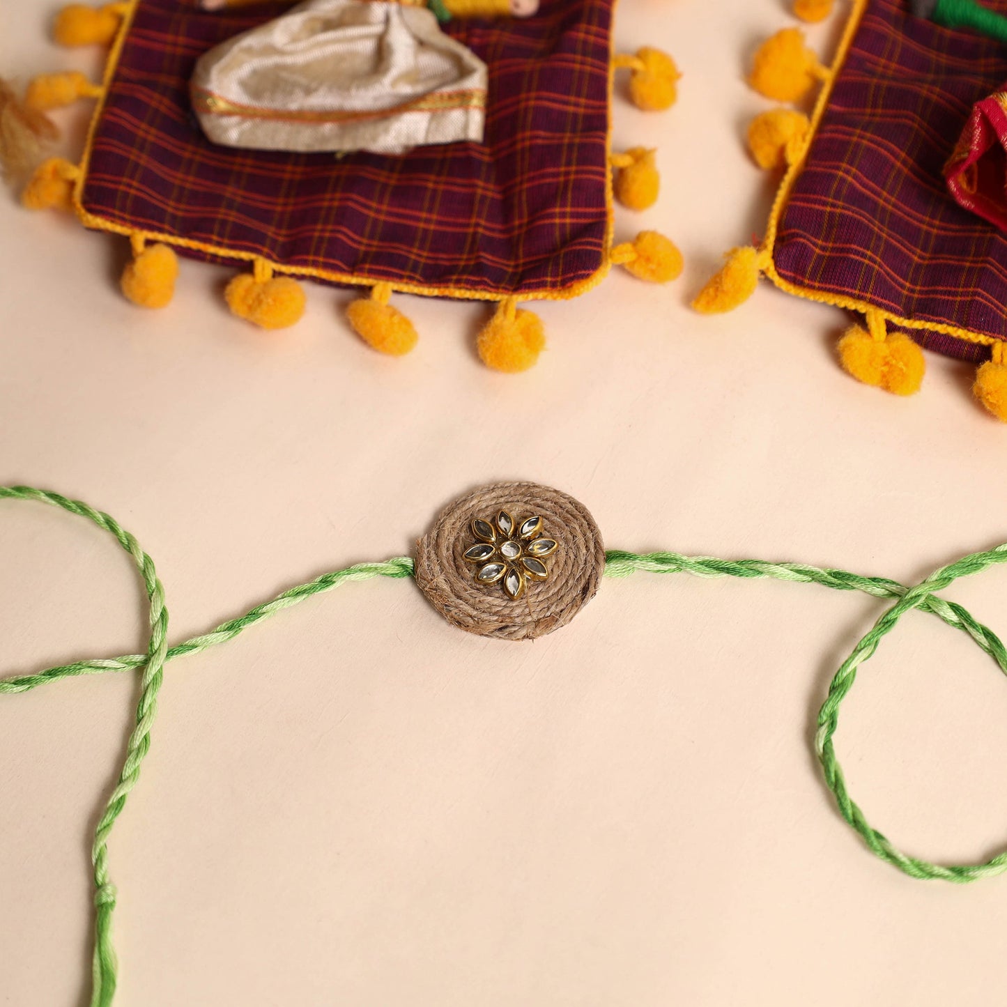 Handmade Stone Work Jute Rakhi (Set Of 2)