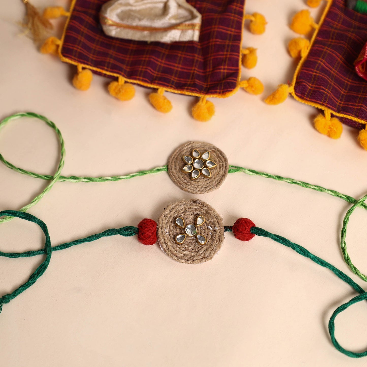 Handmade Stone Work Jute Rakhi (Set Of 2)