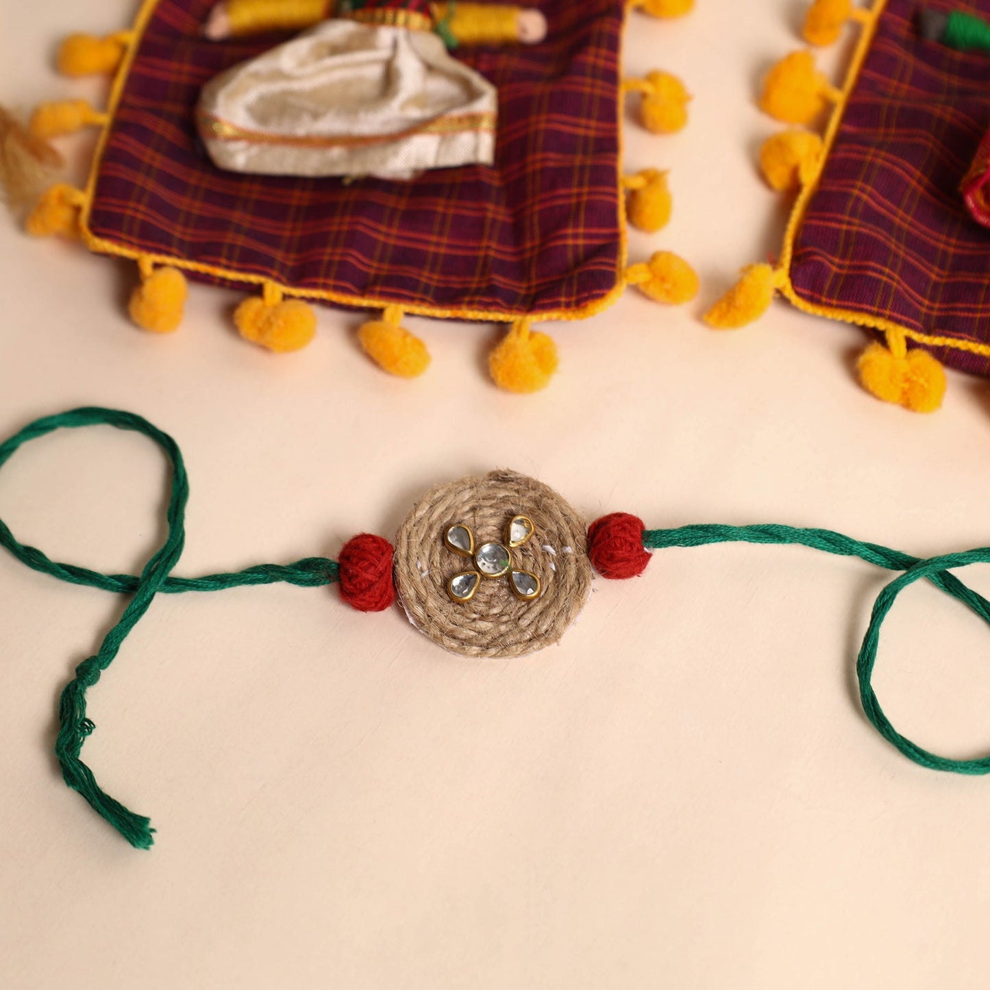 Handmade Stone Work Jute Rakhi (Set Of 2)