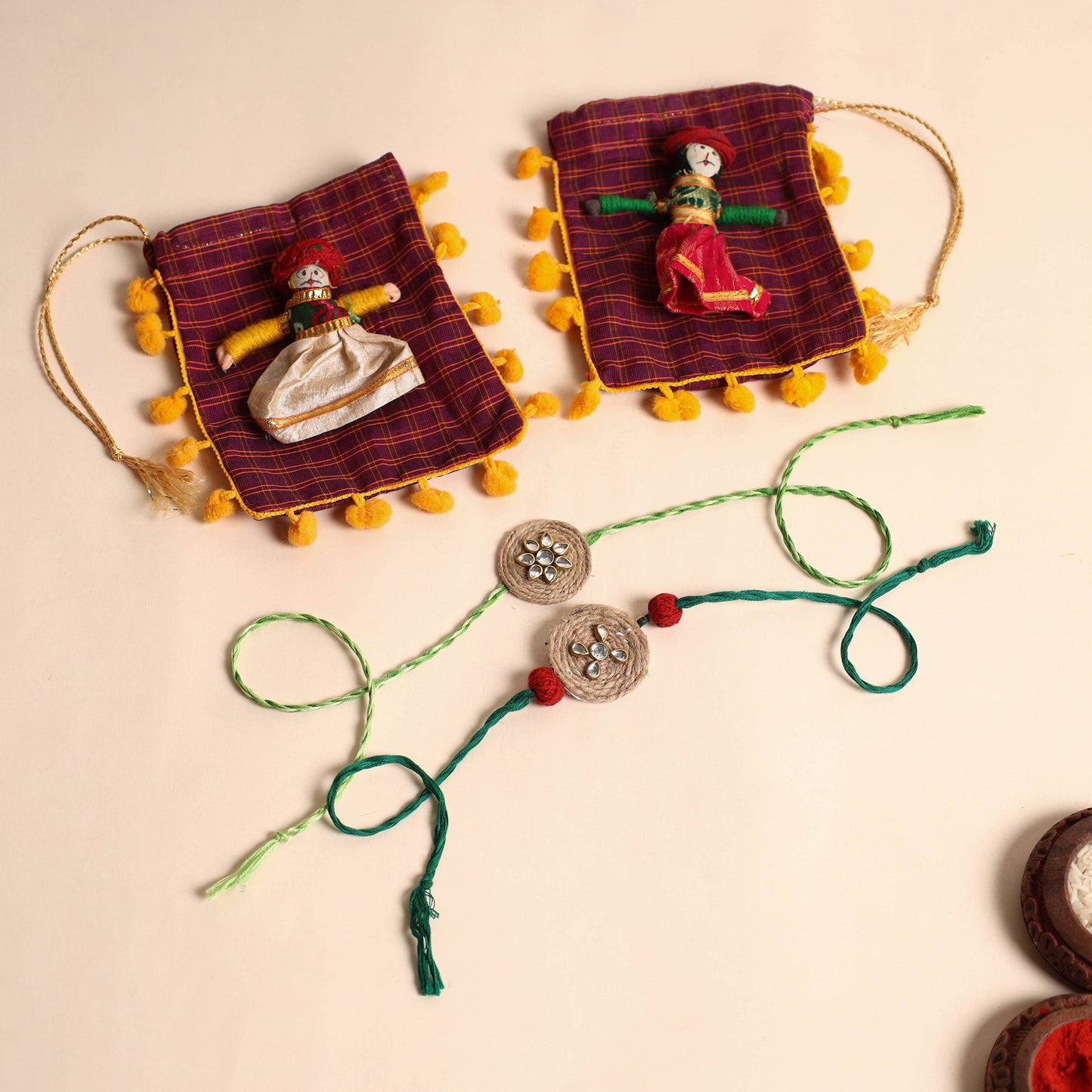 Handmade Stone Work Jute Rakhi (Set Of 2)