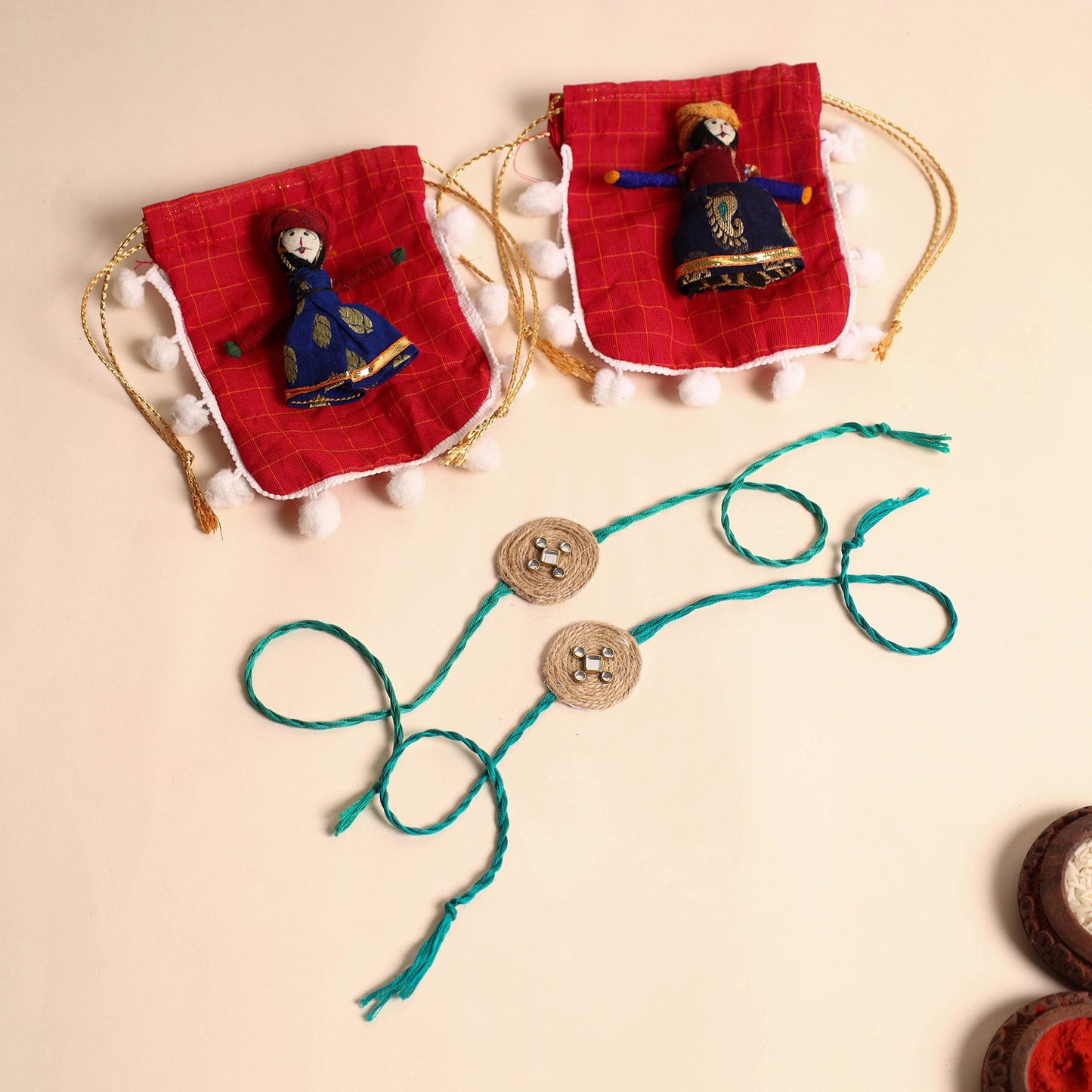 Handmade Stone Work Jute Rakhi (Set Of 2)