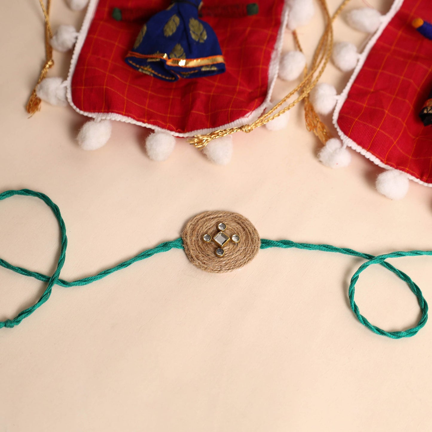 Handmade Stone Work Jute Rakhi (Set Of 2)