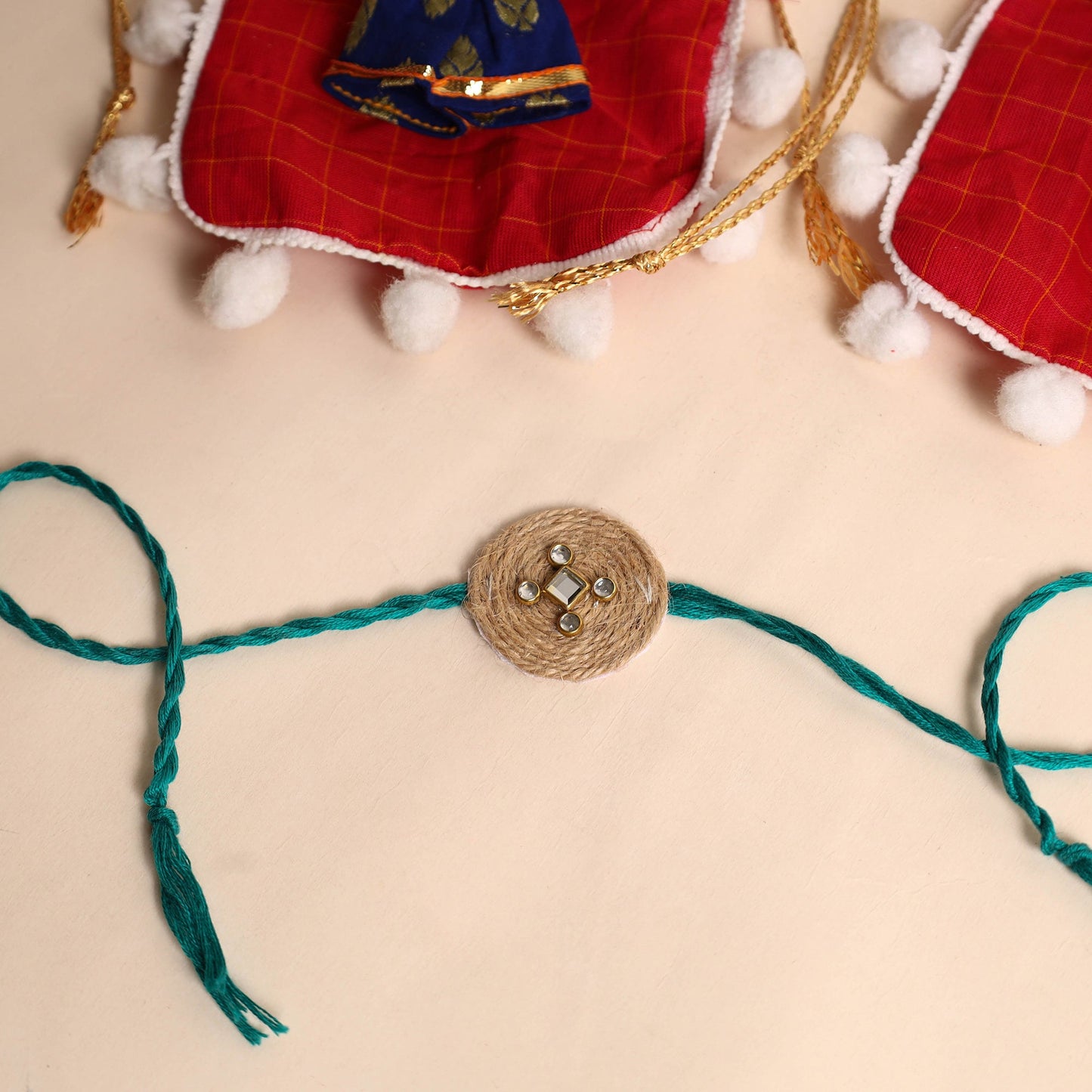 Handmade Stone Work Jute Rakhi (Set Of 2)
