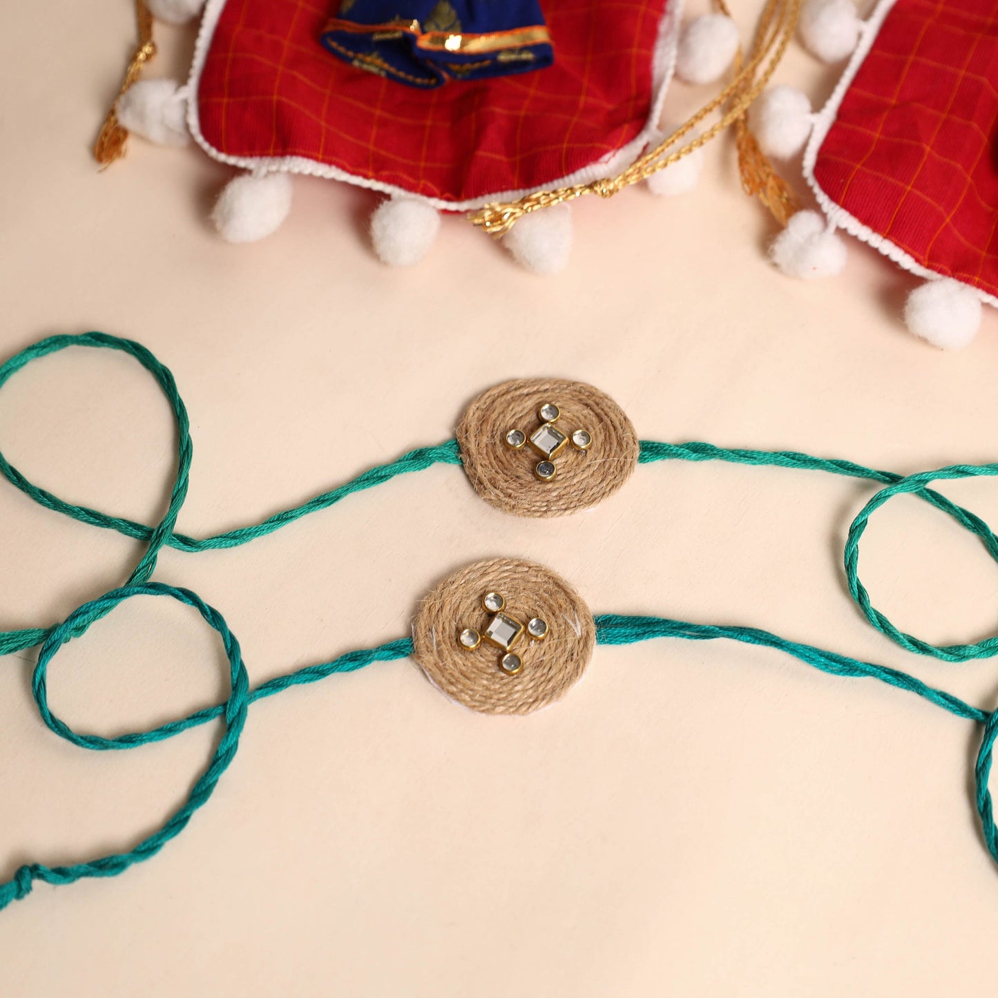 Handmade Stone Work Jute Rakhi (Set Of 2)