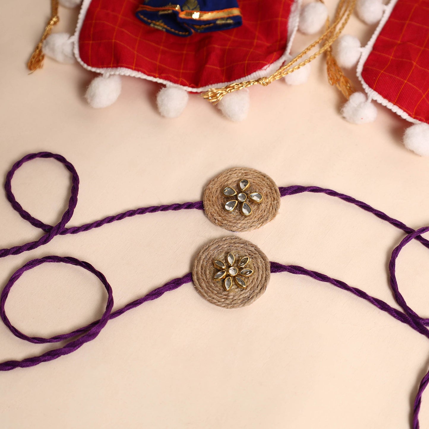 Handmade Stone Work Jute Rakhi (Set Of 2)