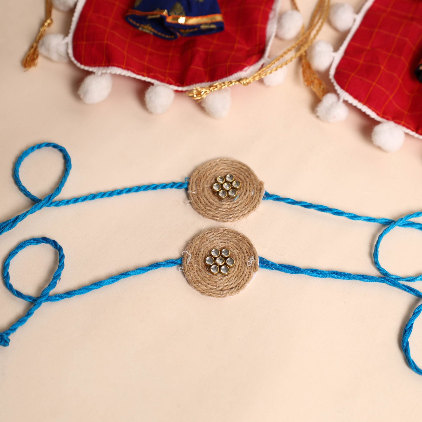 Handmade Stone Work Jute Rakhi (Set Of 2)