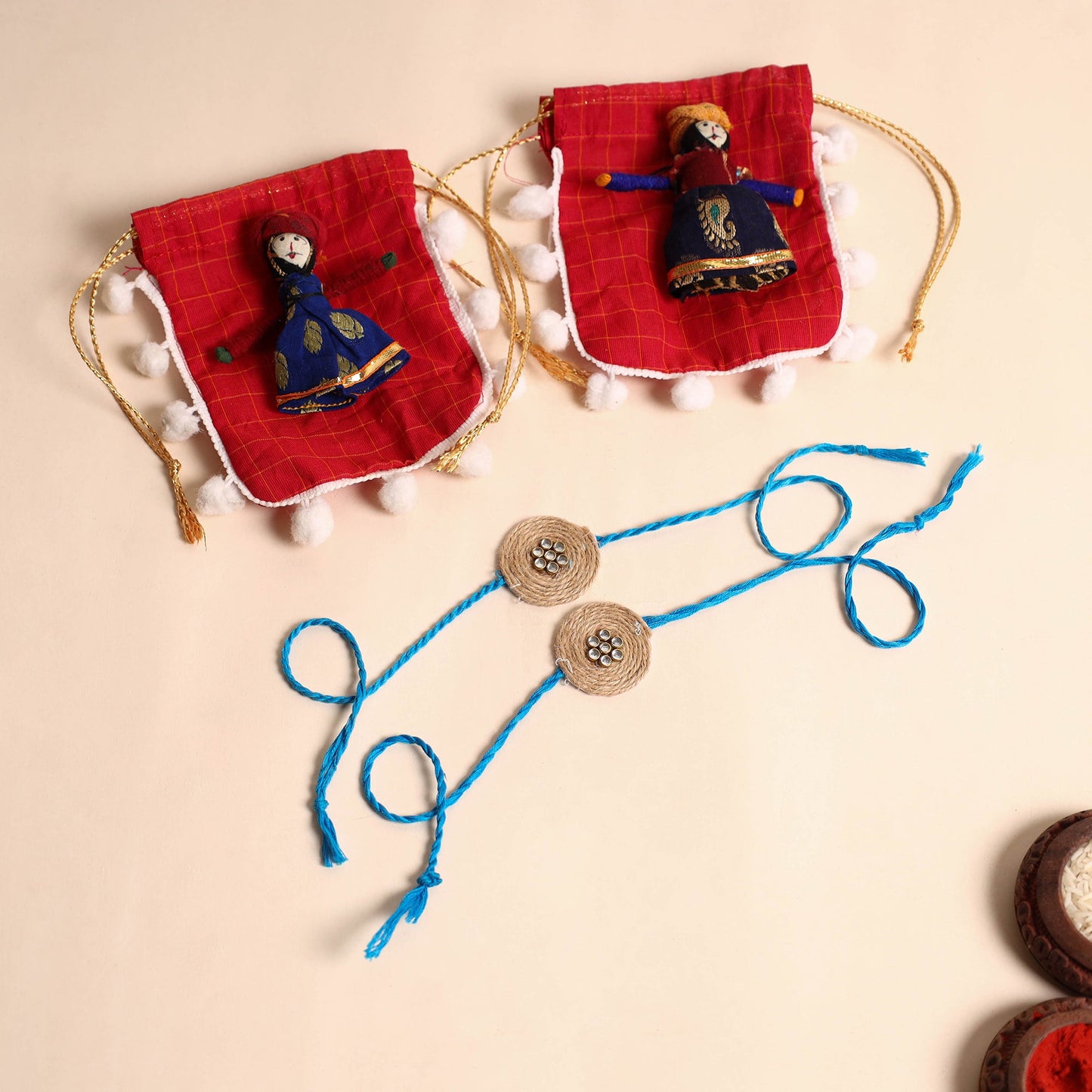 Handmade Stone Work Jute Rakhi (Set Of 2)
