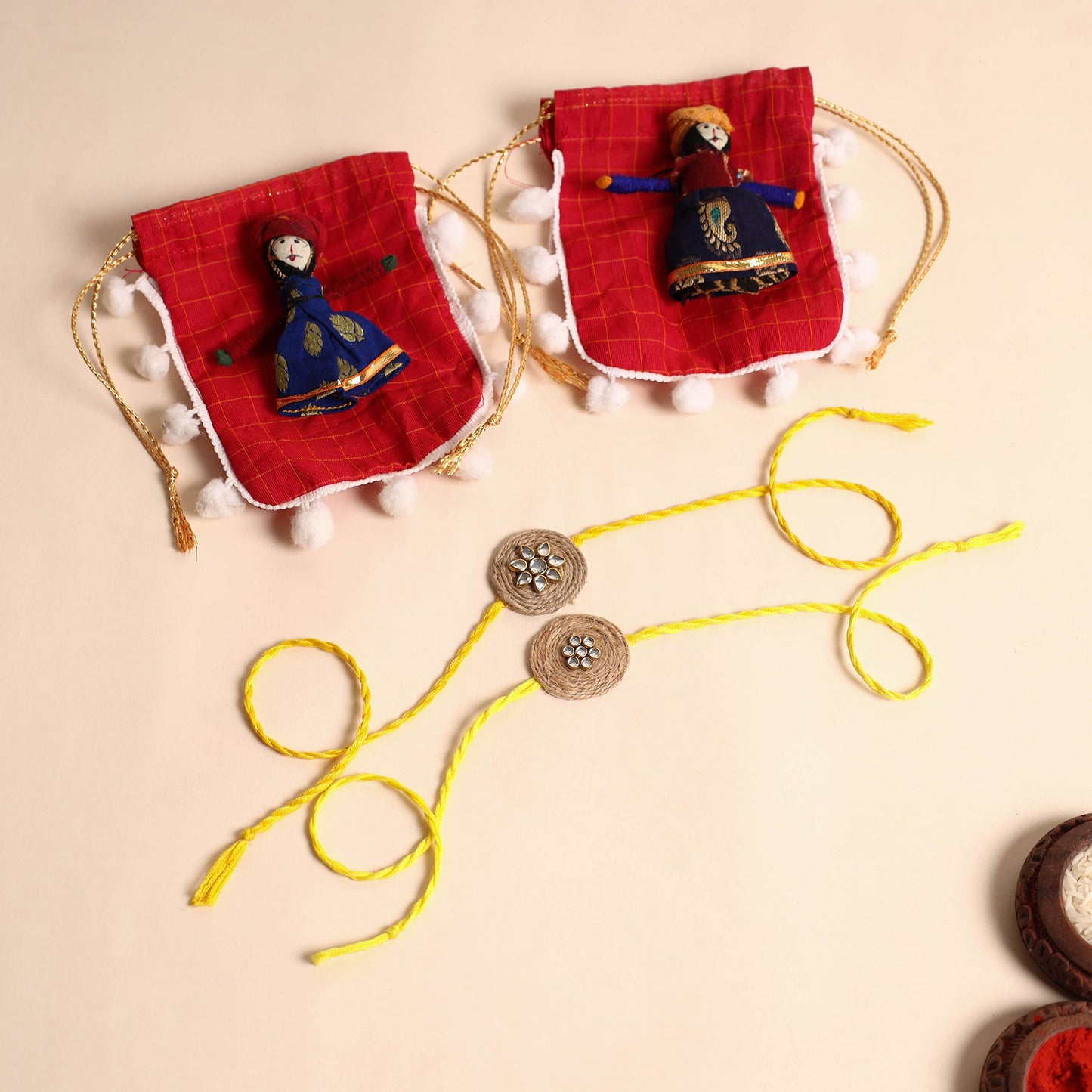 Handmade Stone Work Jute Rakhi (Set Of 2)